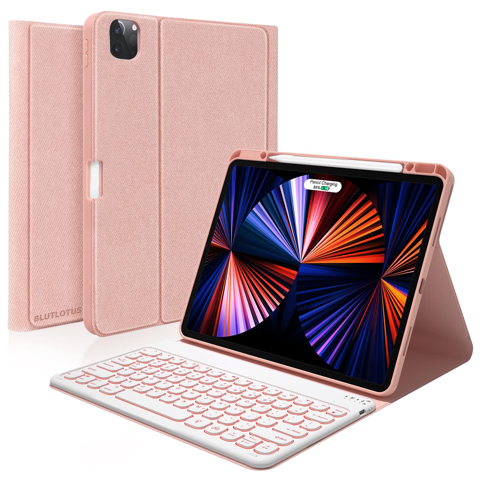 Premium iPad Pro 12.9-inch Case with Backlit Keyboard (2020/2021 4th/5th Gen) - Detachable Wireless Keyboard, Pencil Holder & Smart Folio Cover in Rose Gold | Perfect for Work, Study & Travel