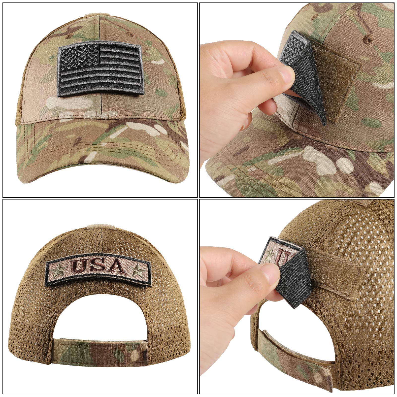 Breathable Mesh Tactical Cap with 8 Military Patches - Operator Flag Baseball Hat for Men | Outdoor Hiking, Airsoft, Military Training & Casual Wear
