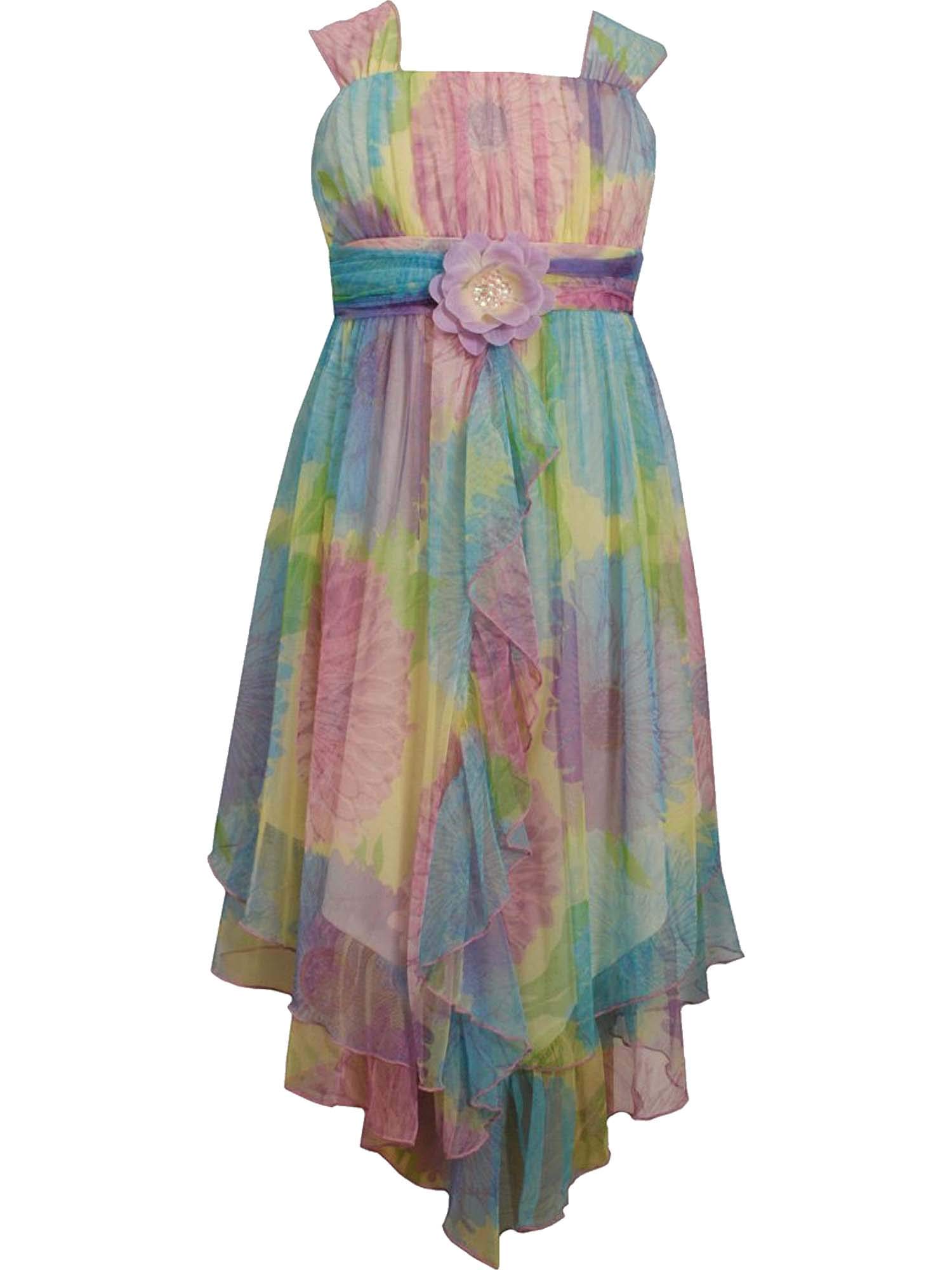 Bonnie Jean Little Girls Floral Dress 2T-6X - Lavender Purple Watercolor Print Hanky Hem Cascade Dress for Birthday, Easter, Party & Special Occasions