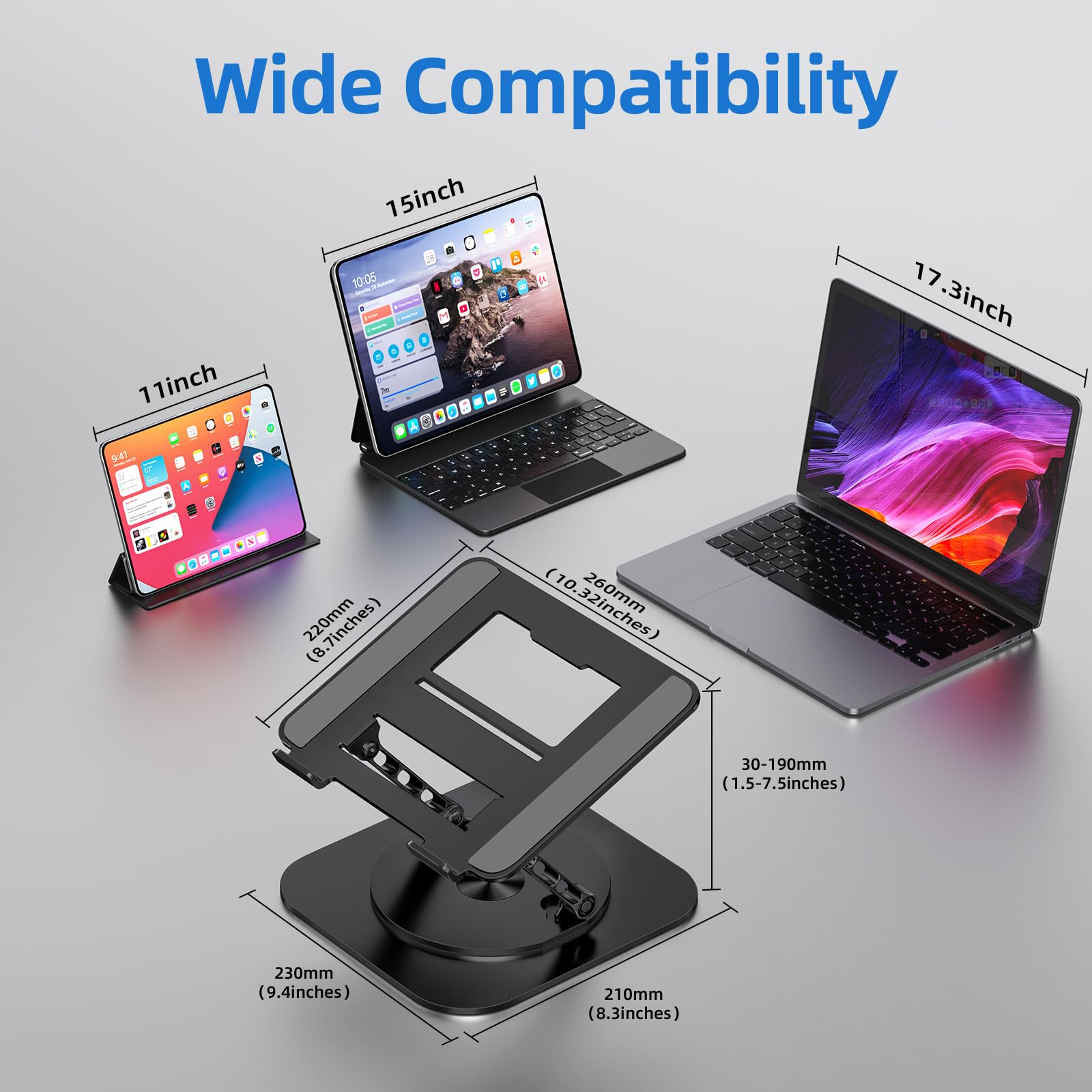 Ergonomic 360° Rotating Laptop Stand for Desk - Foldable & Adjustable Notebook Holder Compatible with MacBook Air Pro, Dell XPS, 10-17