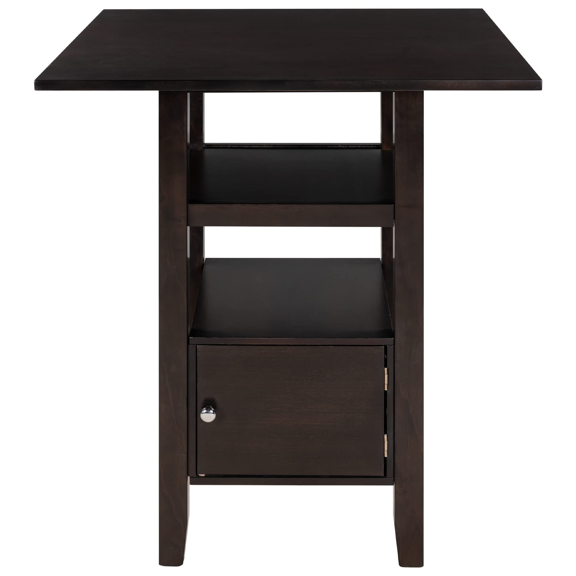 Solid Wood Counter Height Dining Table Set with Storage Cabinet & Shelf - Space-Saving Kitchen Furniture for Small Spaces, Brown - Perfect for Breakfast Nook, Tiny Homes & Apartment Living