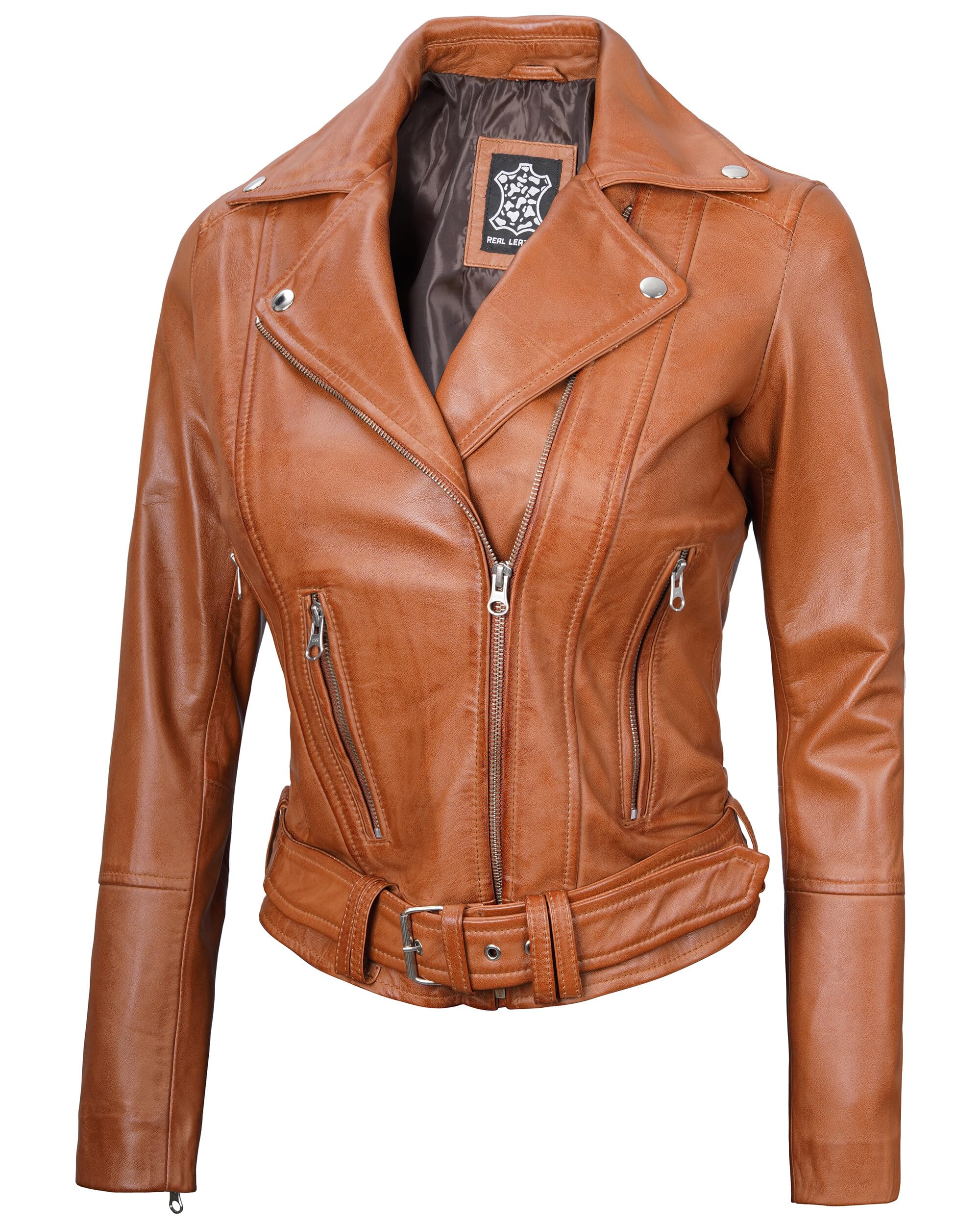 Decrum Women's Leather Jacket - Asymmetrical Motorcycle Style Biker Jacket for Women | Fashion Outerwear for Riding, Night Out & Street Style