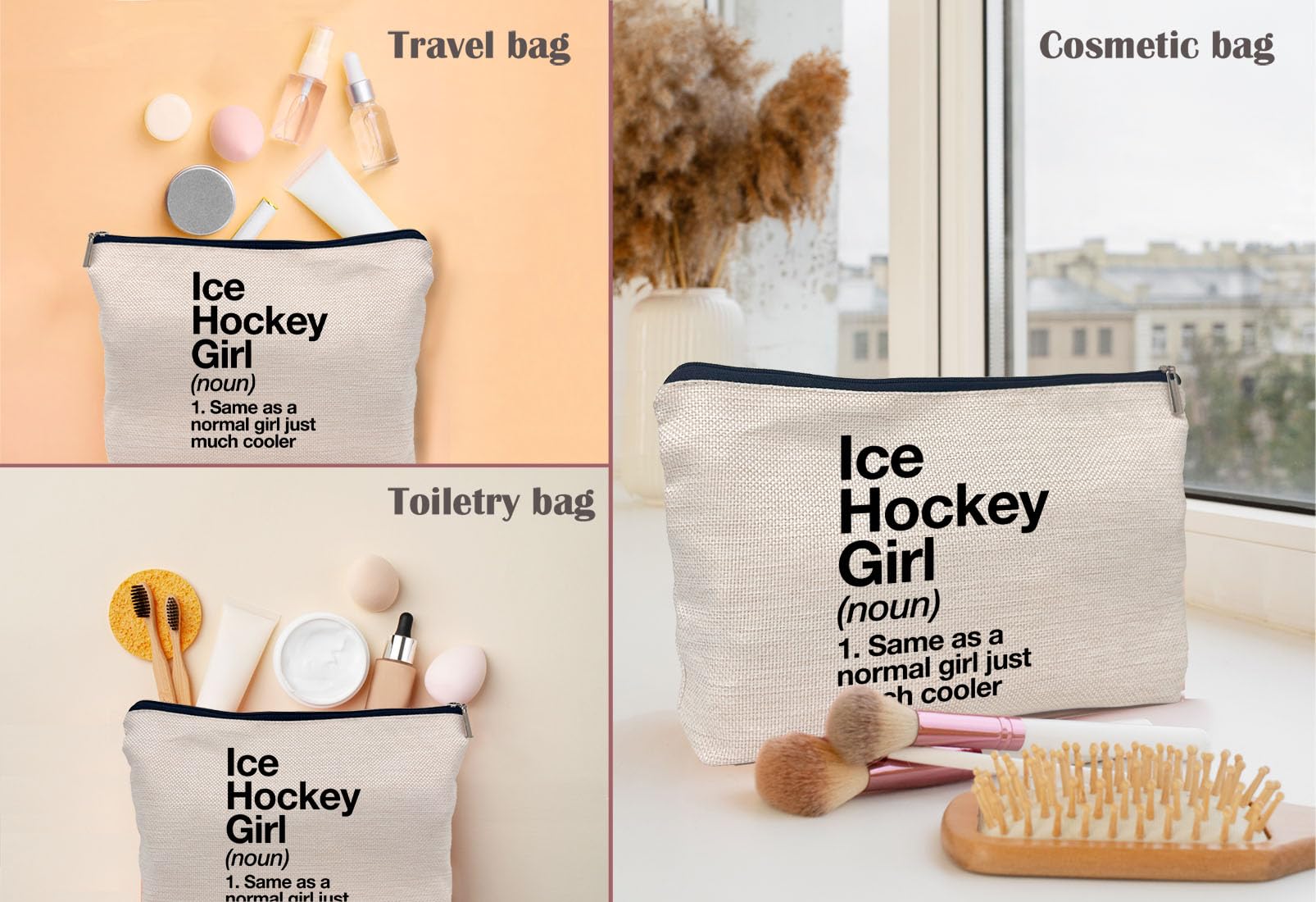 Inspirational Ice Hockey Quote Makeup Bag - Sports Themed Cosmetic Pouch for Women & Girls - Perfect Travel Toiletry Case & Gift for Female Hockey Players - Great for Games, Practice & Team Travel