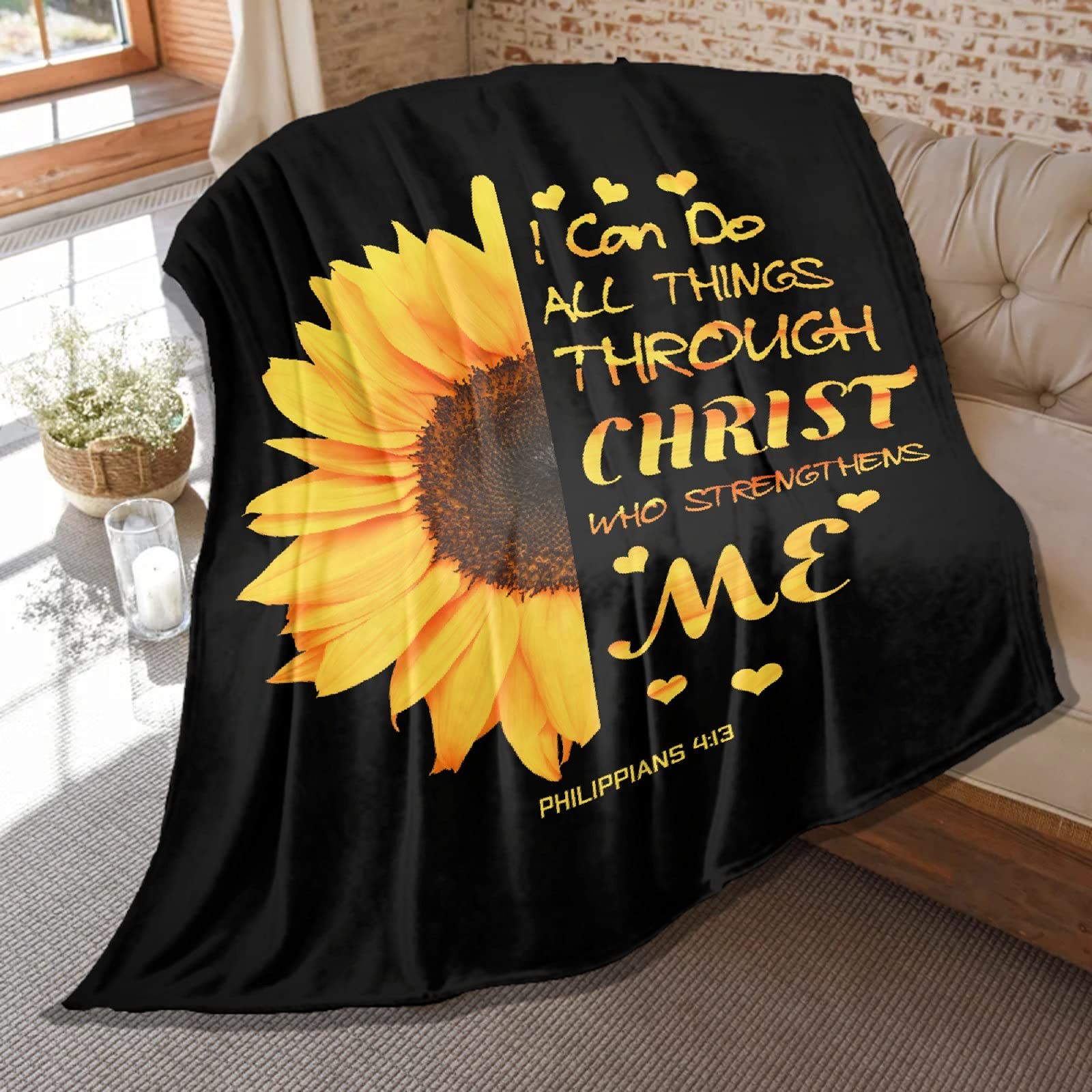 Soft Inspirational Sunflower Bible Verse Blanket - Lightweight Flannel Plush Throw for Women & Men - 50