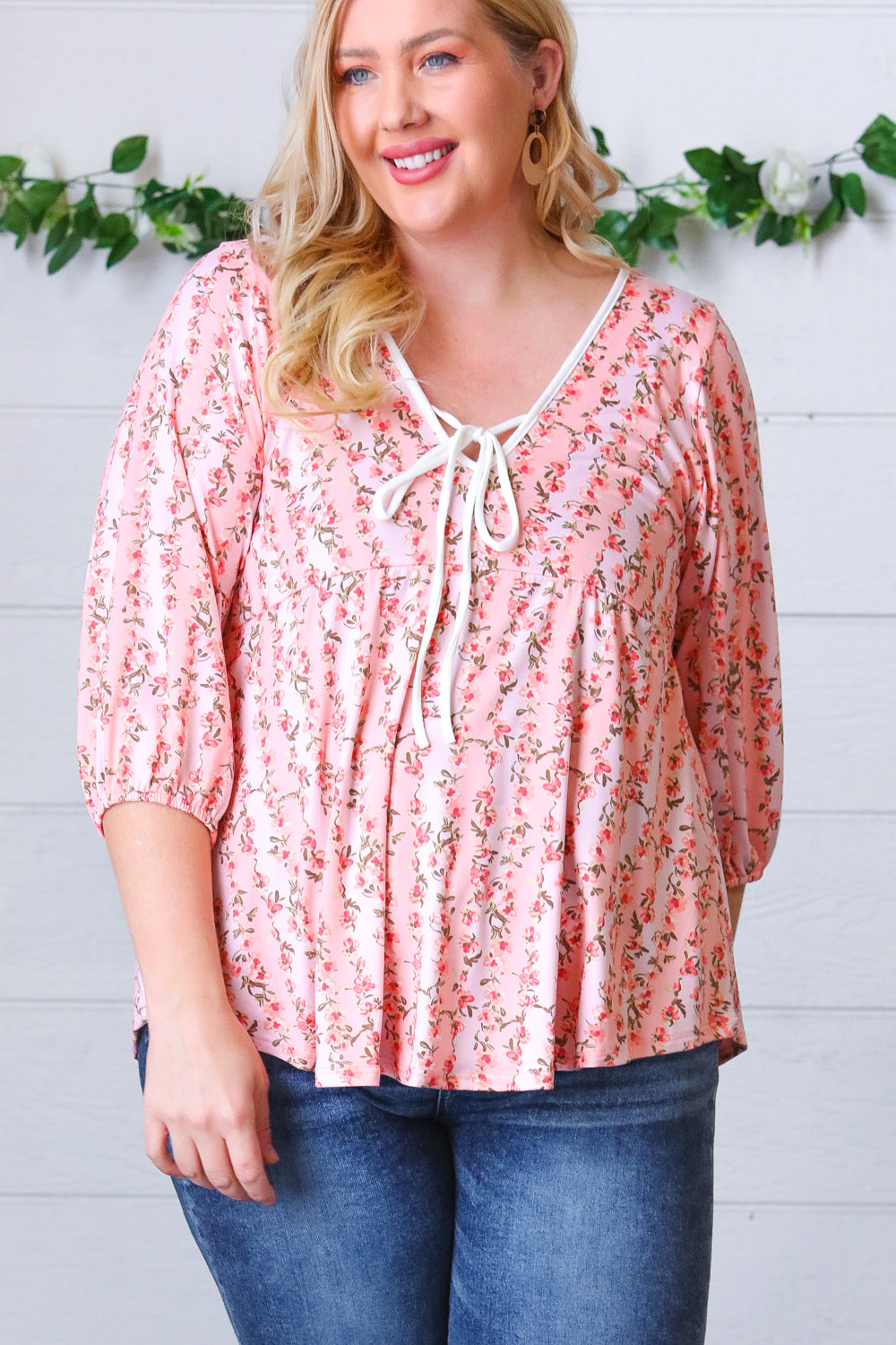 Pink Floral Stripe V-Neck Knit Top for Women - Casual Chic Blouse for Spring Outfits & Date Nights