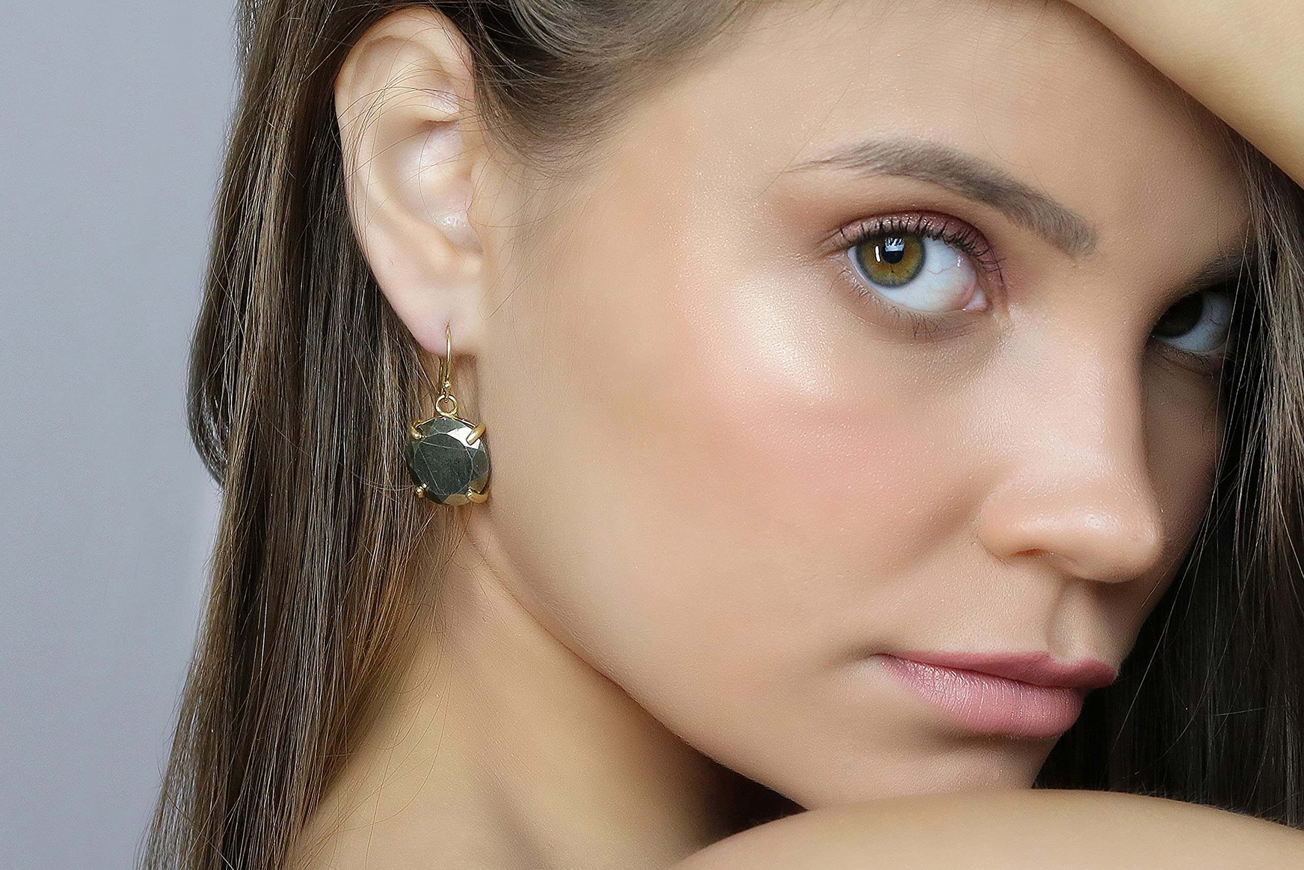 Handmade Anemone Drop Pyrite Stone Earrings for Women - 14K Gold Plated Bohemian Crystal Statement Jewelry - Gemstone Dangle Earrings with Gift Box | Perfect for Weddings, Parties & Boho Fashion