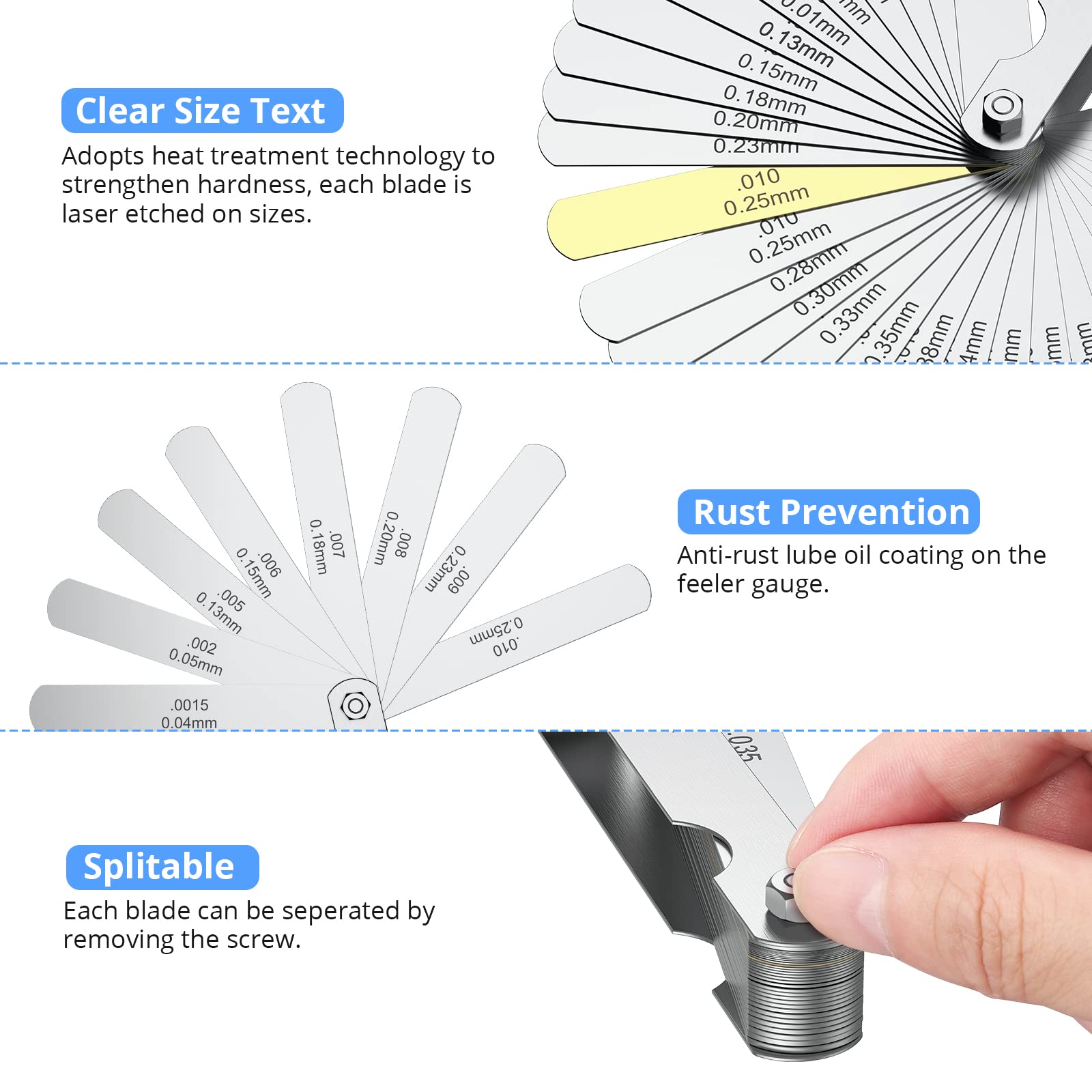 CAMWAY 32-Blade Feeler Gauge Set - Metric & Inch Dual Measurement Gap Tool with Straight & 45° Offset Blades for Valve, Spark Plug, Automotive, and Machinery Gap Measurement | Precision Engineering & DIY Repair Tool Kit