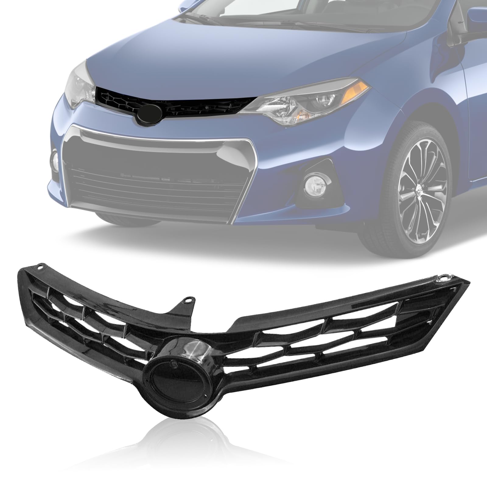 2014-2016 Toyota Corolla S Front Bumper Upper Grille - ABS Gloss Black Replacement for 5310002570 TO1200365 | Perfect Fit & Style Upgrade for Your Sedan