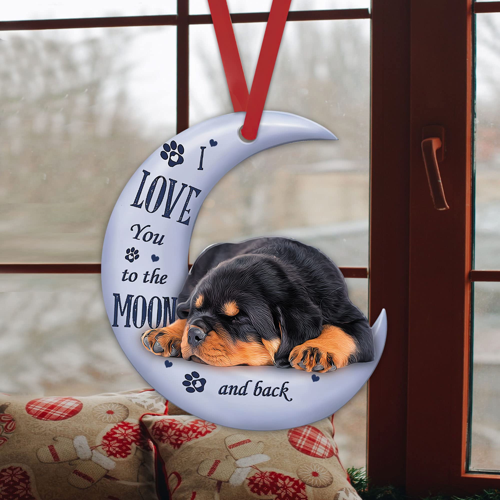 Talataca Rottweiler Memorial Keepsake - 2D Flat Car Rearview Mirror Charm, Christmas Tree Ornament & Home Decor Gift - Perfect for Pet Lovers, Car Accessories, and Holiday Decorations