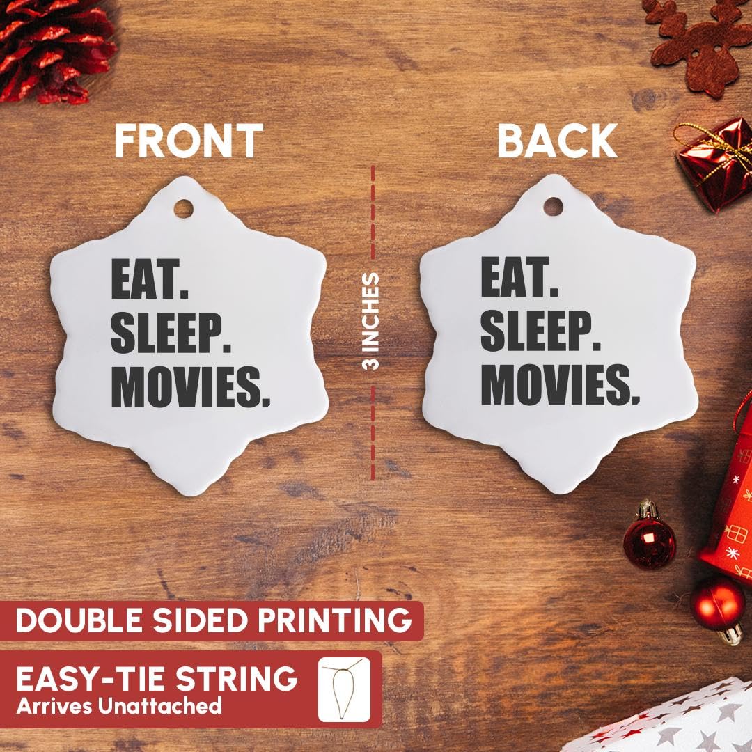 3D Rose 'Eat Sleep Movies' Snowflake Ornament - Perfect Gift for Film Makers, Movie Buffs & Critics - Christmas Tree Decor for Cinema Lovers