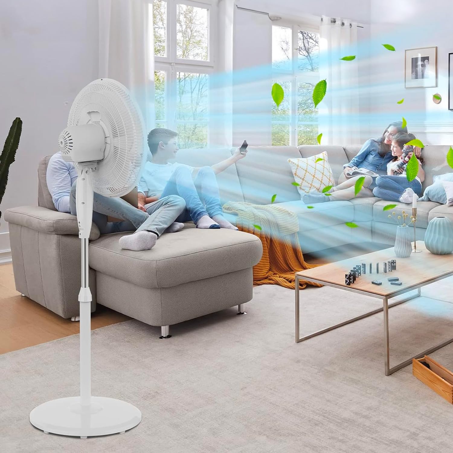 Wintem 3-Blade Standing Fan with Remote Control - Adjustable Timer, 3 Speed Settings, Ultra Quiet 45W, White - Perfect for Home, Office & Bedroom Cooling