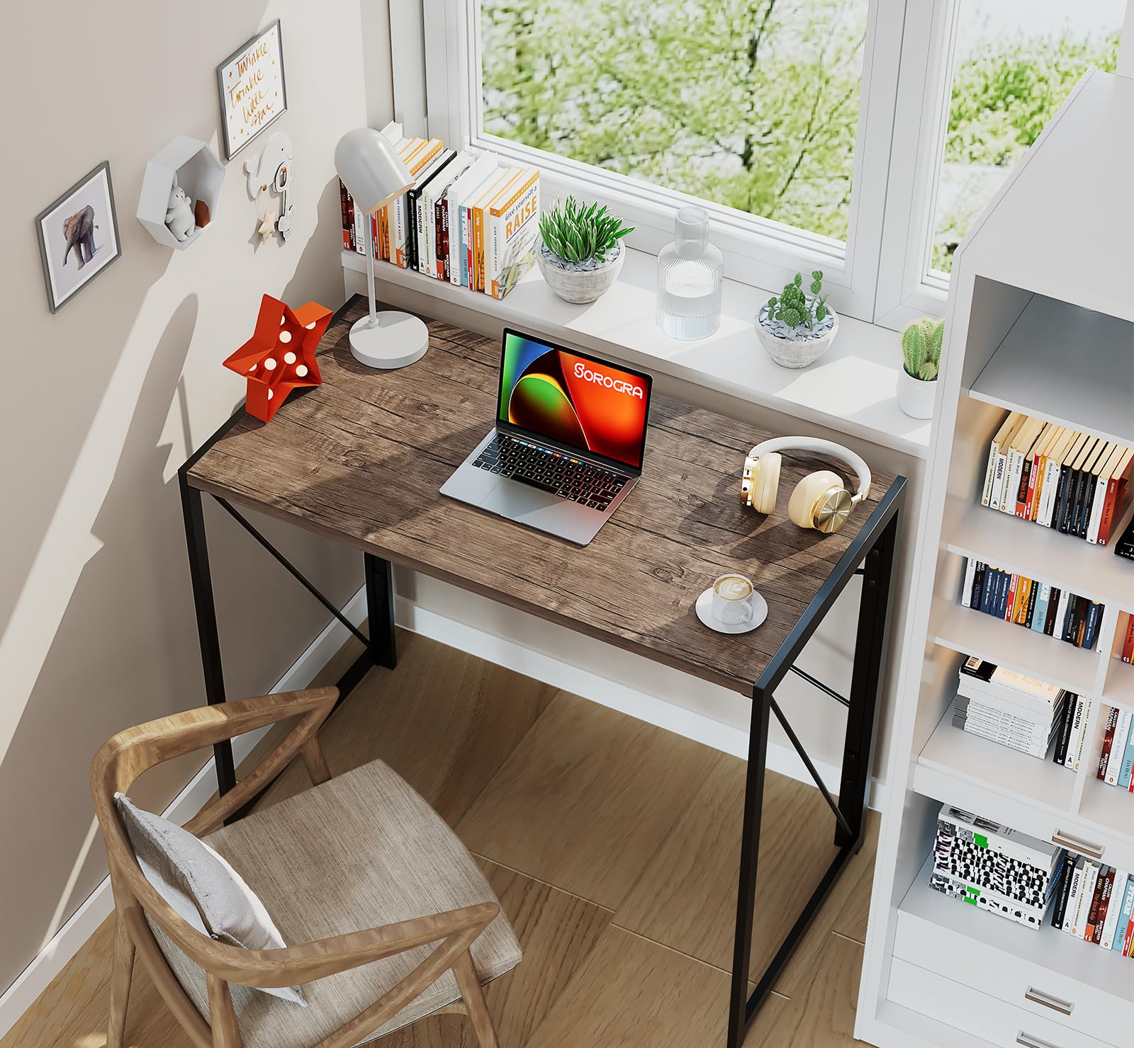 Coavas 31.5 Inch Small Folding Desk - Compact Foldable Computer Desk for Home Office, Bedroom, Dorm & Apartment | Space Saving Writing Table for Kids & Adults (Brown) | Perfect for Remote Work, Online Classes & Small Spaces