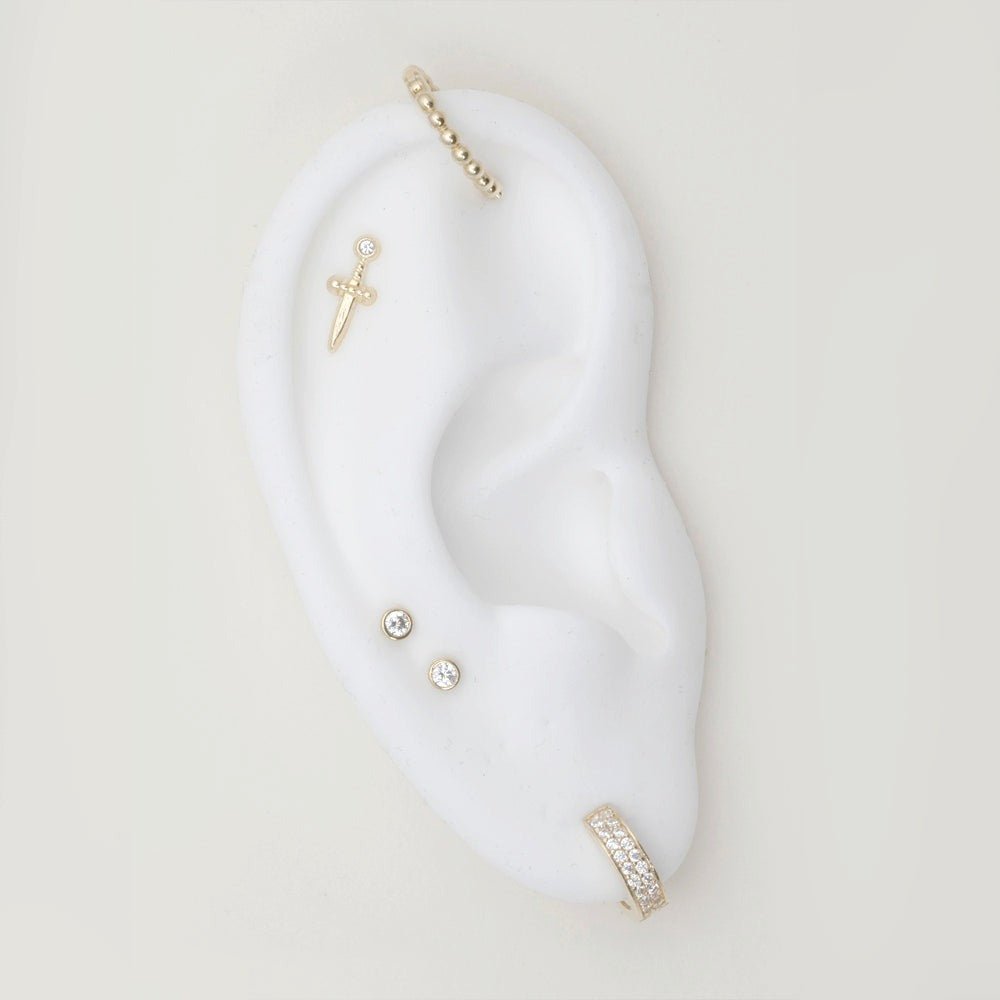 14k Yellow Gold Double Row Pavé Huggie Earrings – Elegant & Dainty Hoop Earrings for Women, Perfect for Everyday Wear, Date Night & Special Occasions