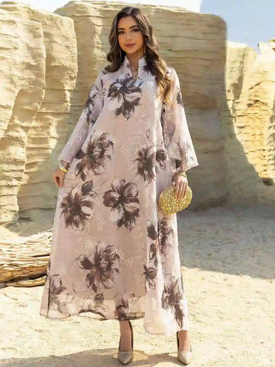 Elegant Eid Dress for Women - Embroidered Caftan Kaftan with Floral Print #25096 | Perfect for Eid Celebrations, Weddings & Special Occasions