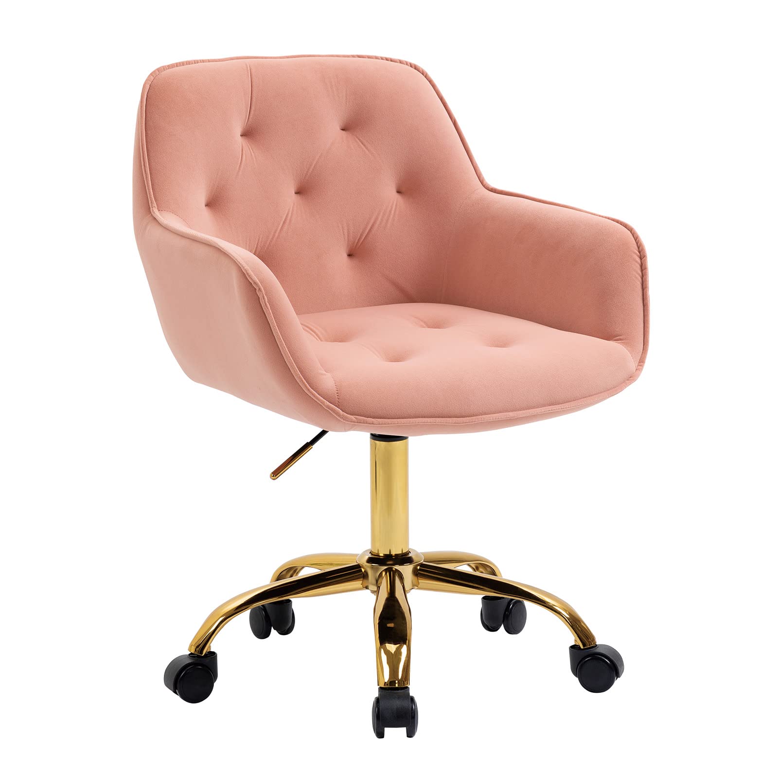 MTFY Modern Velvet Desk Chair - Ergonomic Home Office Chair for Women with 360° Swivel & Golden Legs, Upholstered Computer Chair for Living Room, Bedroom, Office | Perfect for Work, Study & Makeup Vanity