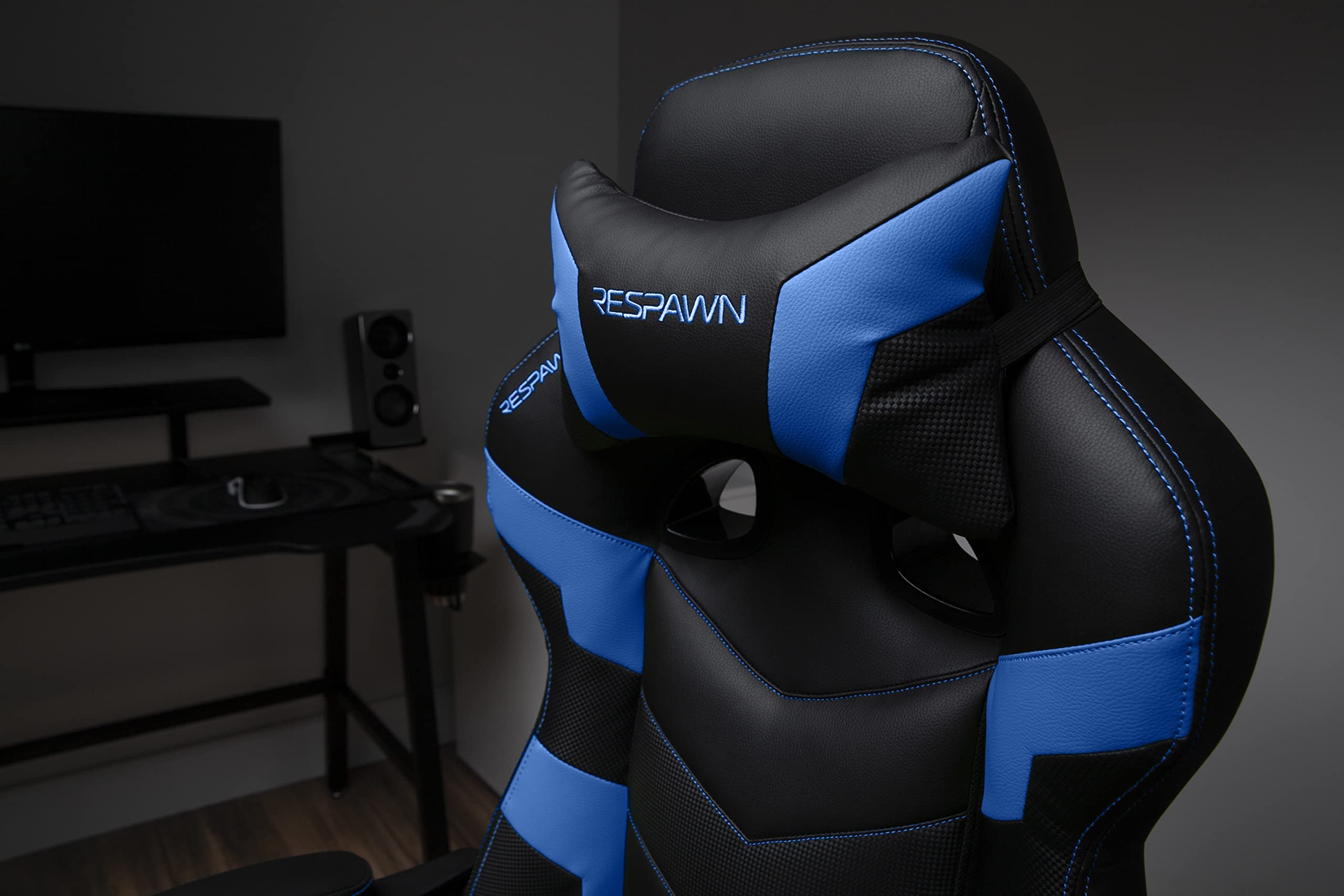 RESPAWN 110 Ergonomic Gaming Chair with Footrest - Racing Style High Back Office Chair with 360 Swivel, Adjustable Lumbar Support & Headrest Pillow - Perfect for PC Gaming, Home Office & Streaming Setup (2021 Blue)