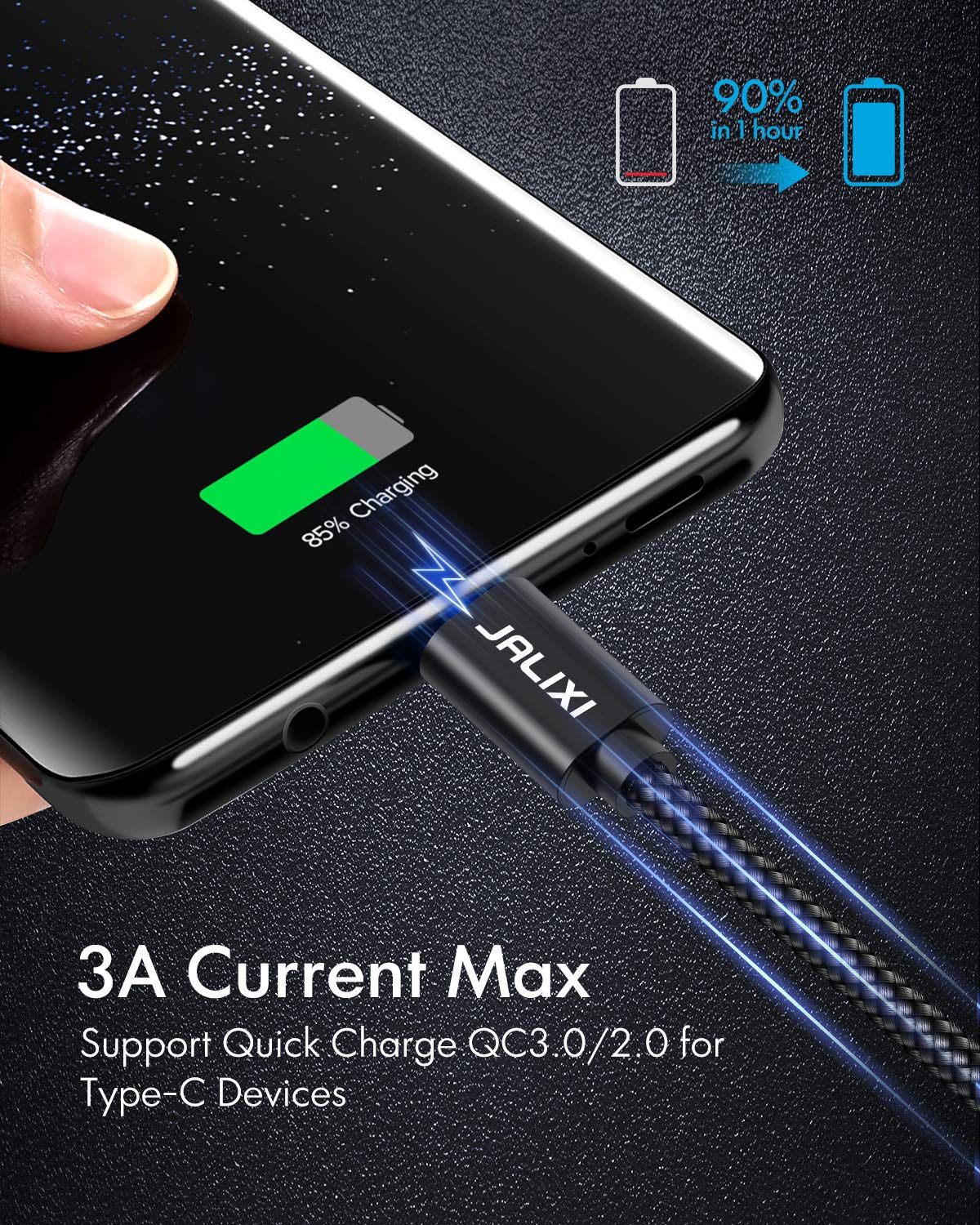JALIXI 3-Pack USB C Cable Set (3M+1M+0.3M) - Fast Charging Nylon Braided USB to Type C Cable for Samsung Galaxy S25/S24/A55/A16/A15, Google Pixel - Perfect for Home, Office & Travel Charging Needs