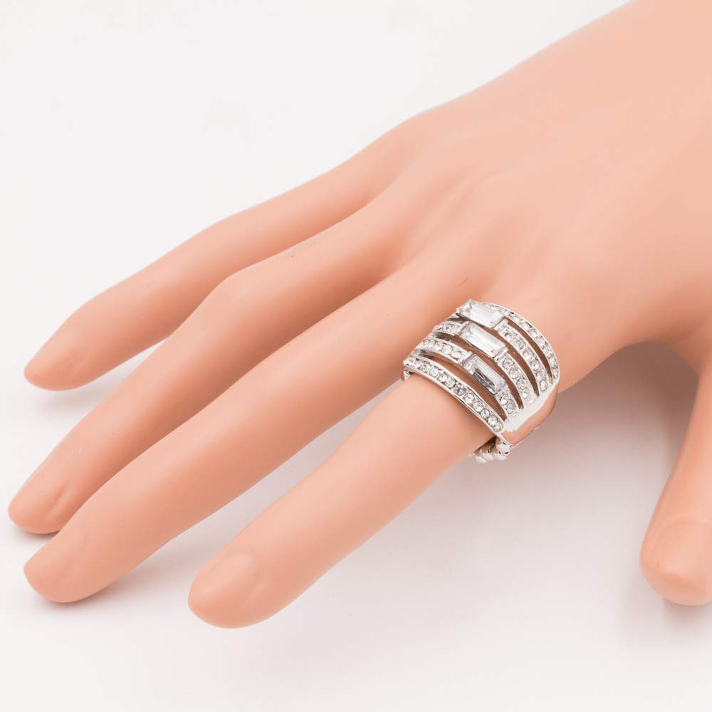 Lavencious 5 Rows Crystal Stretch Ring for Women - Adjustable Statement Jewelry for Parties, Weddings & Special Occasions
