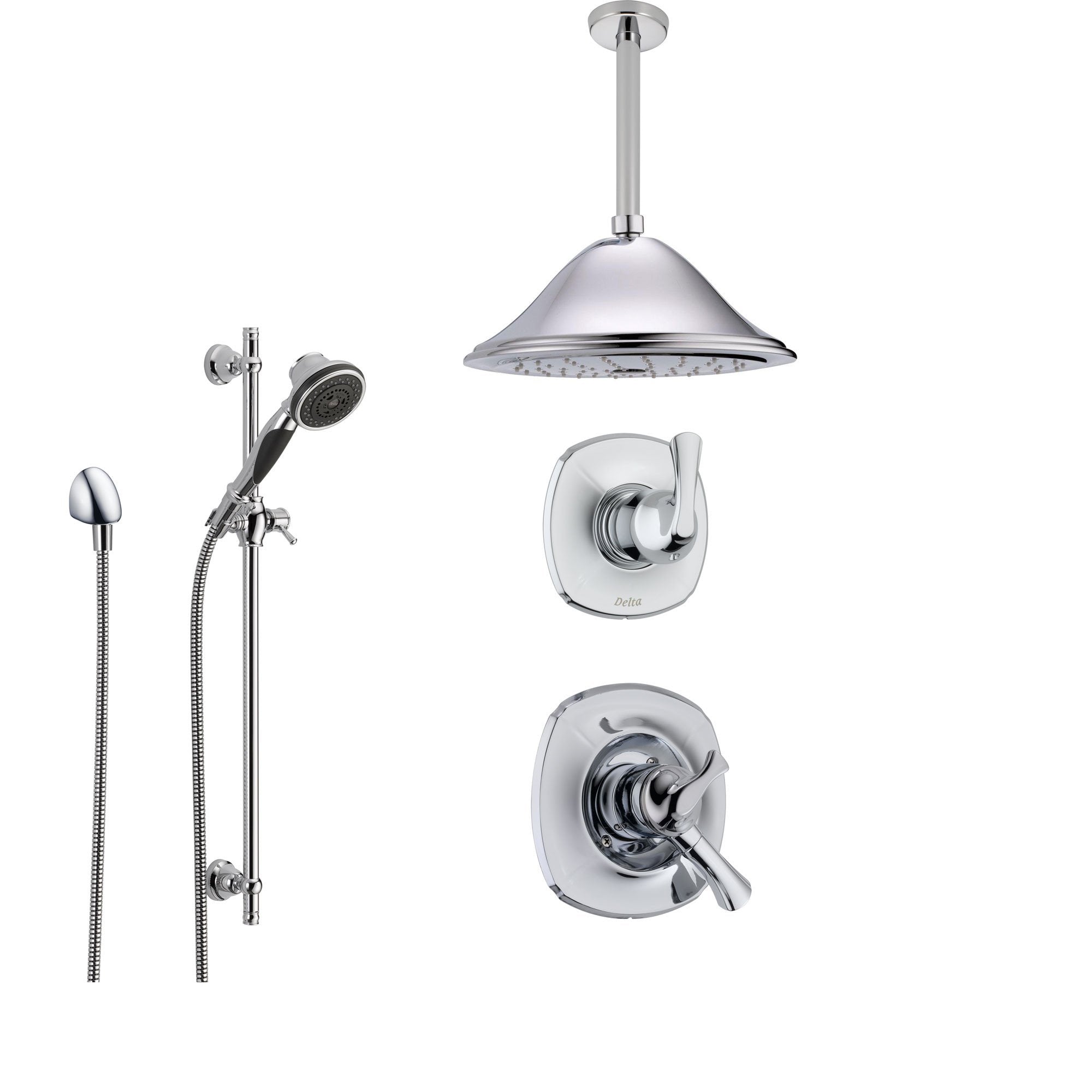 Delta Addison Chrome Shower System - Dual Control Shower Handle, 3-Setting Diverter, Large Ceiling Mount Rain Shower Head & Handheld Shower SS179282 | Perfect for Luxury Bathroom Renovation & Spa-Like Shower Experience
