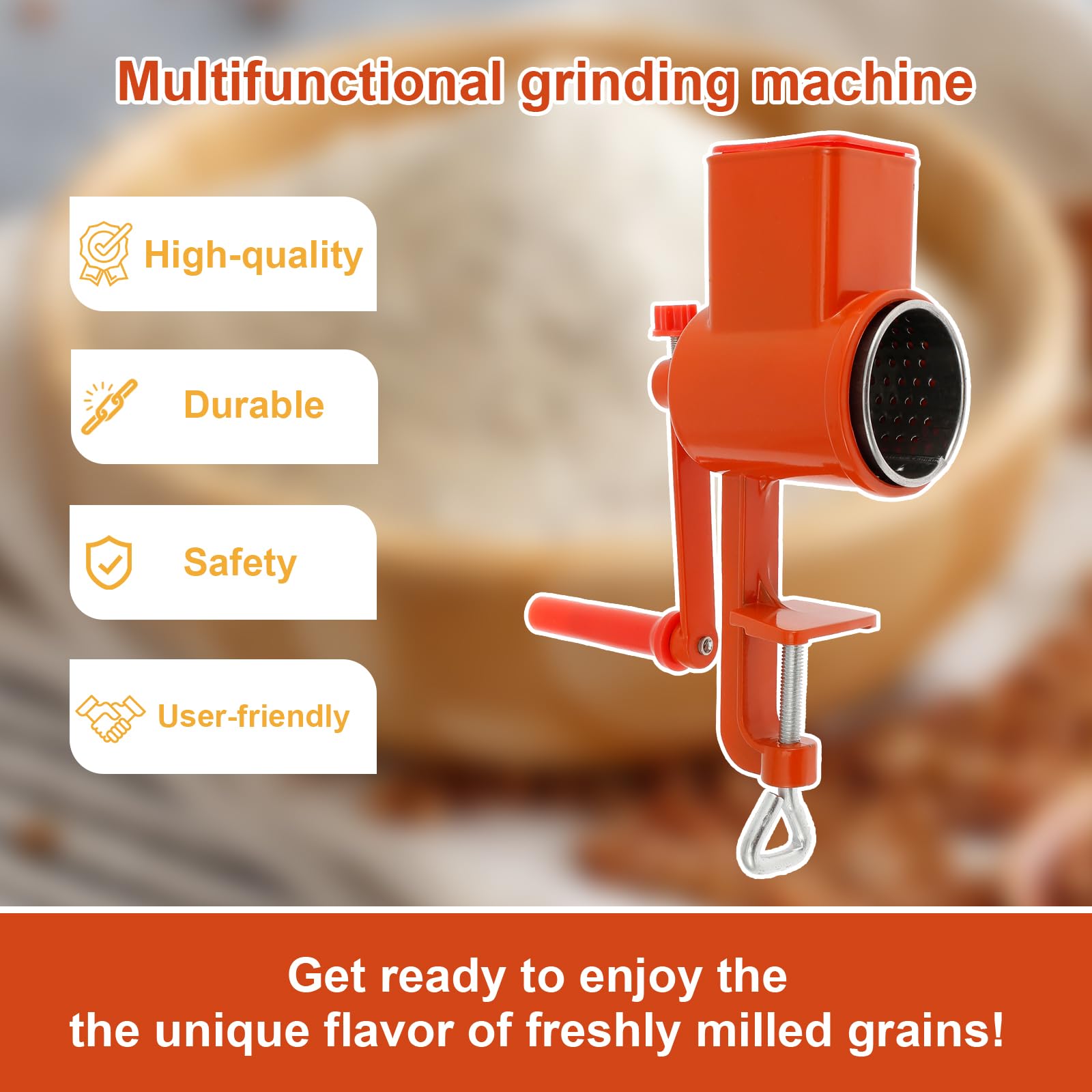 **Hand Crank Grain Grinder - Rustproof Aluminum Corn Mill, Multifunctional Manual Grain Crusher for Wheat, Spices, Nuts, Rice, Soybeans & Pepper - Perfect for Home Baking, Camping & Emergency Food Prep**