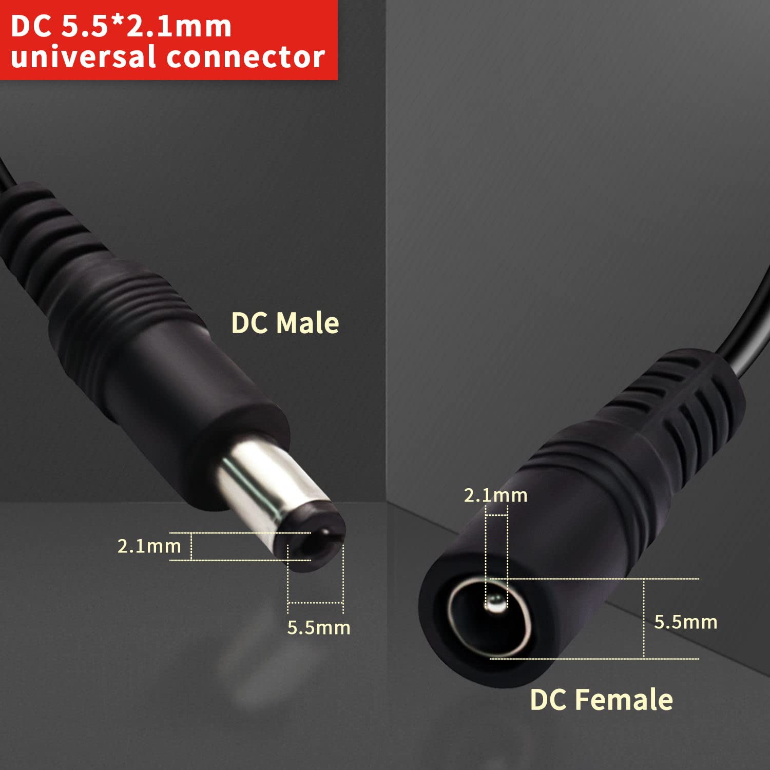 2.1mm DC Power Splitter Cable 5-Pack - 5.5mm x 2.1mm Male to Dual Female Y Adapter Extension Cord for CCTV Cameras, LED Strips, Security Systems & Home Electronics