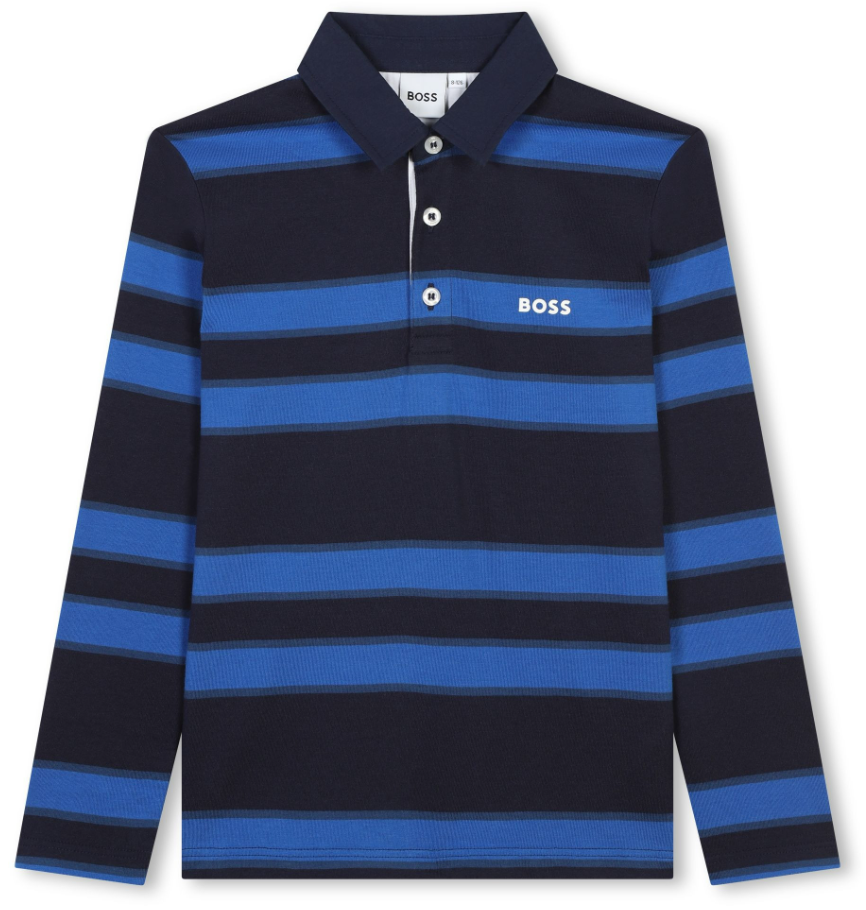 HUGO BOSS Men's Long Sleeve Striped Polo Shirt - Classic Casual Button Down Collar Shirt for Work, Office & Business | Premium Cotton Blend Comfort Fit