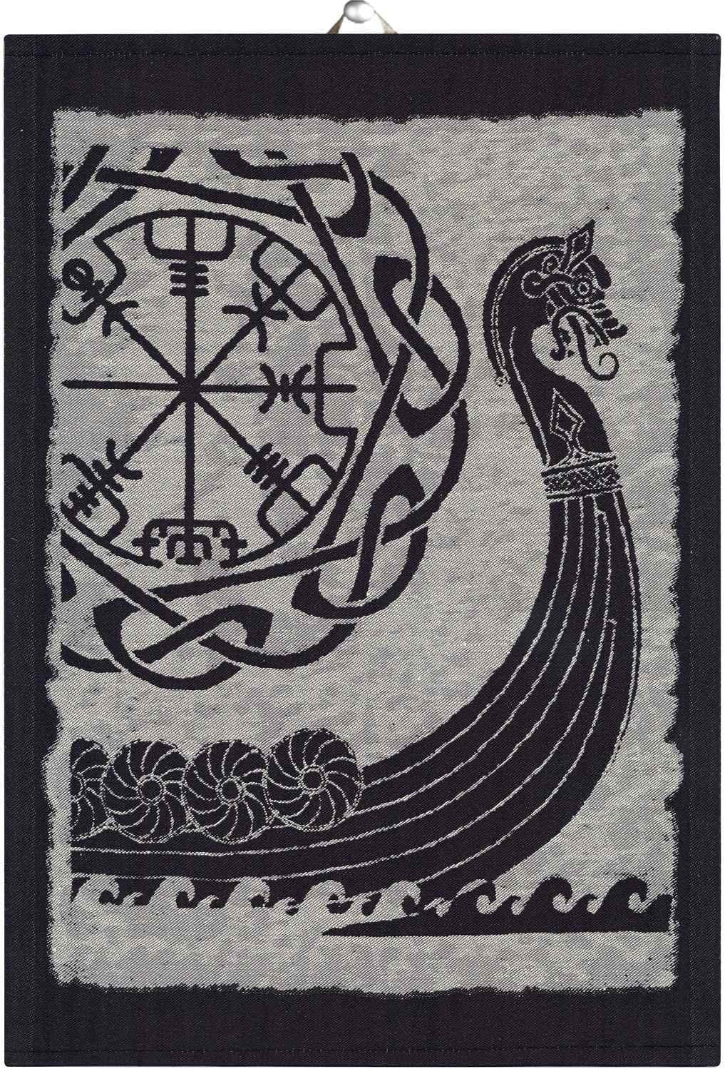 Viking Ship Design Cotton Kitchen Towels - Absorbent & Durable Dish Towels for Cooking, Baking & Cleaning - Perfect for Scandinavian & Nautical Themed Kitchens
