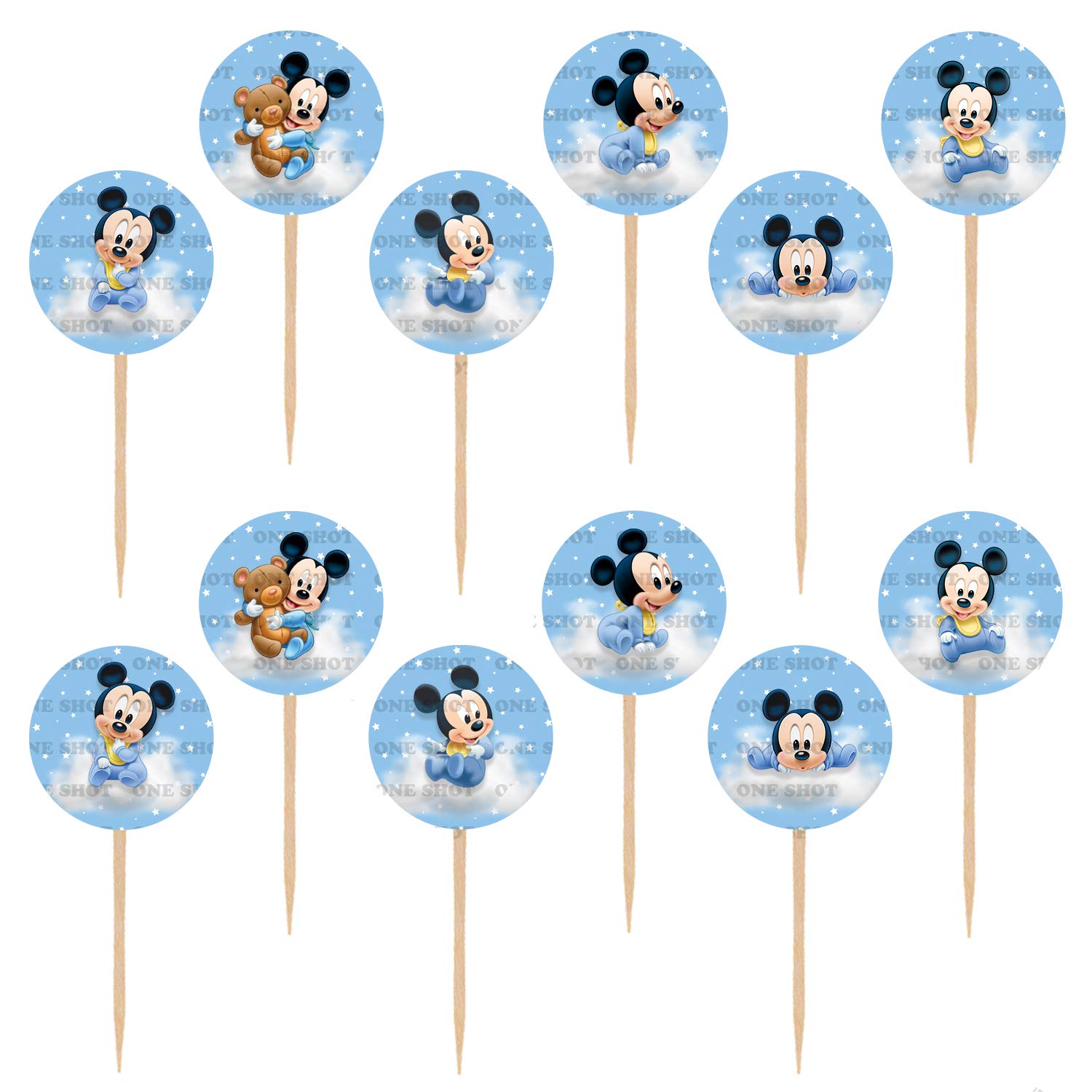 Mickey Mouse Baby Shower Cupcake Toppers - 24pcs Disney Themed Edible Cake Decorations for Birthday Party, Baby Shower & Disney Themed Celebrations