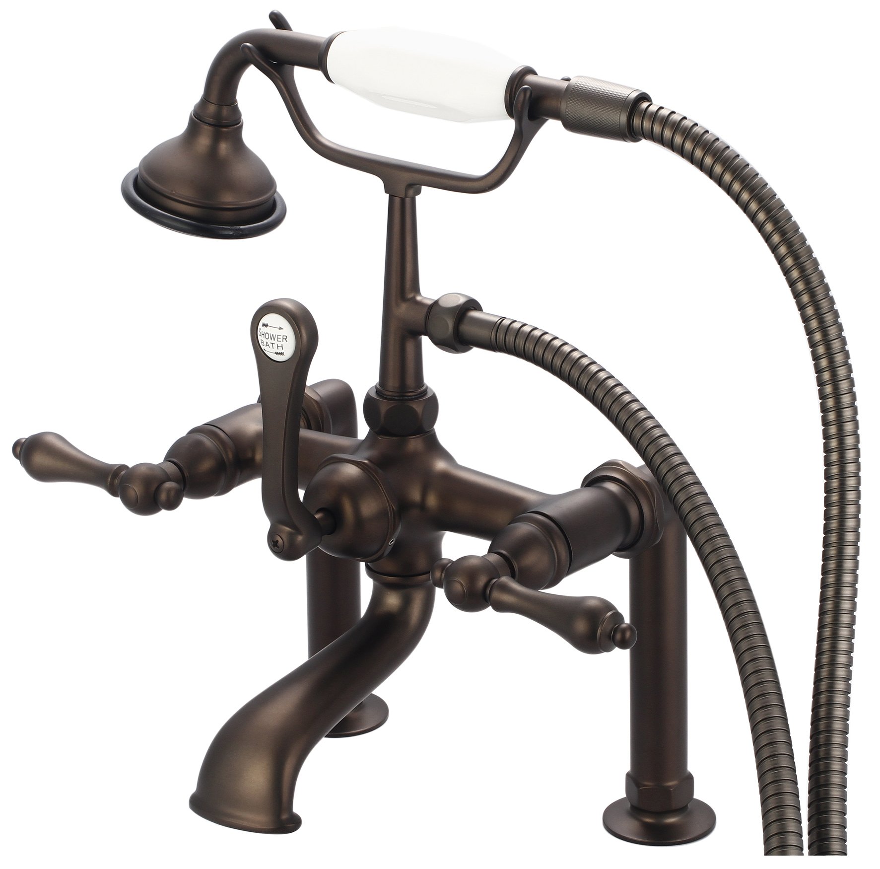 Vintage Classic 7-Inch Spread Deck Mount Bathtub Faucet with 6-Inch Risers & Handheld Shower - Water Creation F6-0006-03-PL - Perfect for Bathroom Renovation and Spa-Like Shower Experience