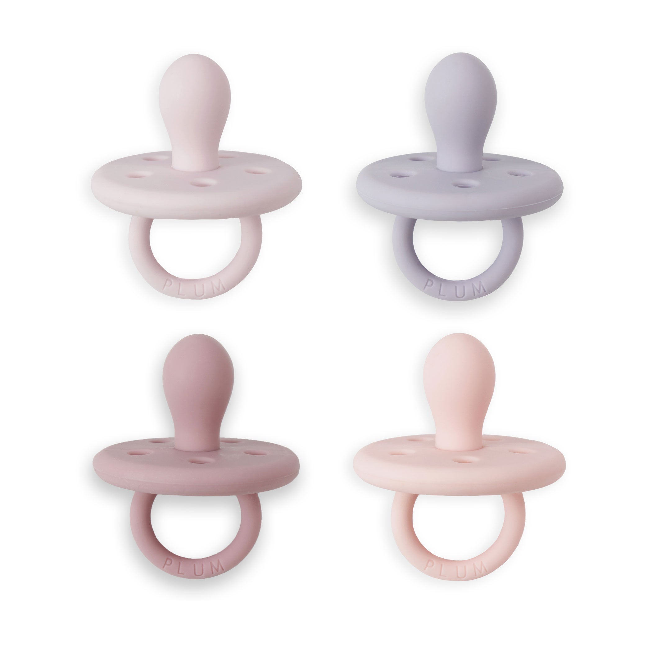 4-Pack Silicone Baby Soothers - Blush, Smokey Lilac, Dusty Berry & Salmon Pink Pacifiers for Newborns & Infants | Perfect for Daycare, Travel & Soothing Teething Pain