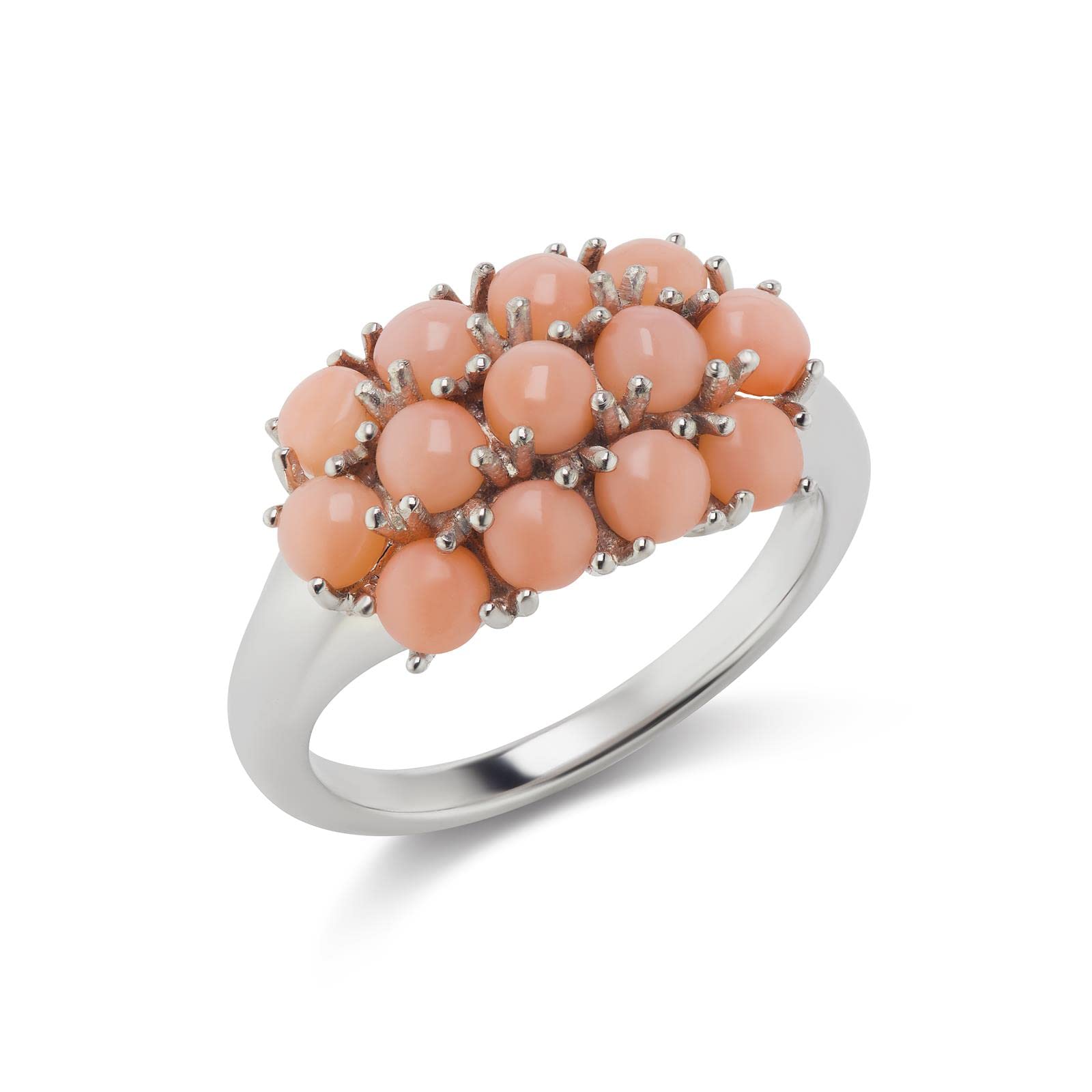 925 Sterling Silver Genuine Angel Skin Coral Three-Row Band Ring for Women | Birthstone Jewelry Gift for Her | Wedding, Anniversary, Birthday | Perfect for Everyday Wear & Special Occasions