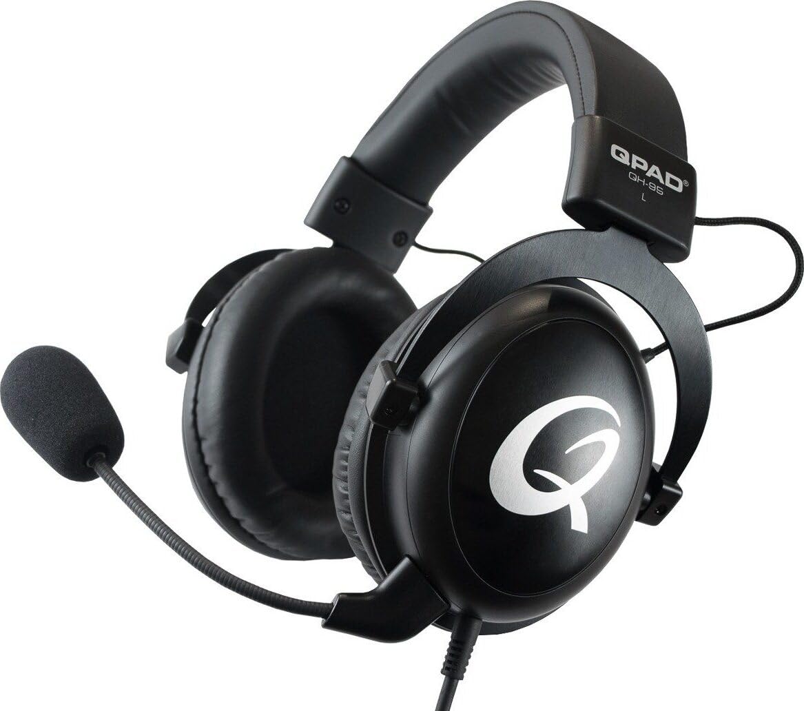 Qpad QH-95 Pro Gaming Headset for PC, PS4, Nintendo Switch, Xbox One & Mobile Devices - 53mm Stereo & 7.1 Surround Sound with USB Sound Card (Black) - Perfect for Competitive Gaming, Streaming & Online Meetings
