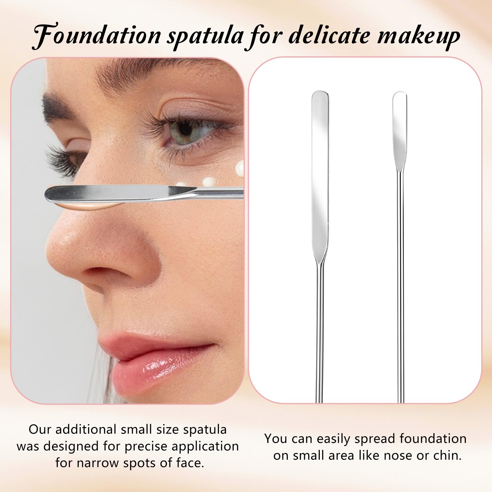 Thinp Foundation Spatula - Silicone & Stainless Steel Double-Edged Makeup Spatula Tool for Precise Foundation Application | Perfect for Small Face Areas, Contouring, and Professional Makeup Palettes