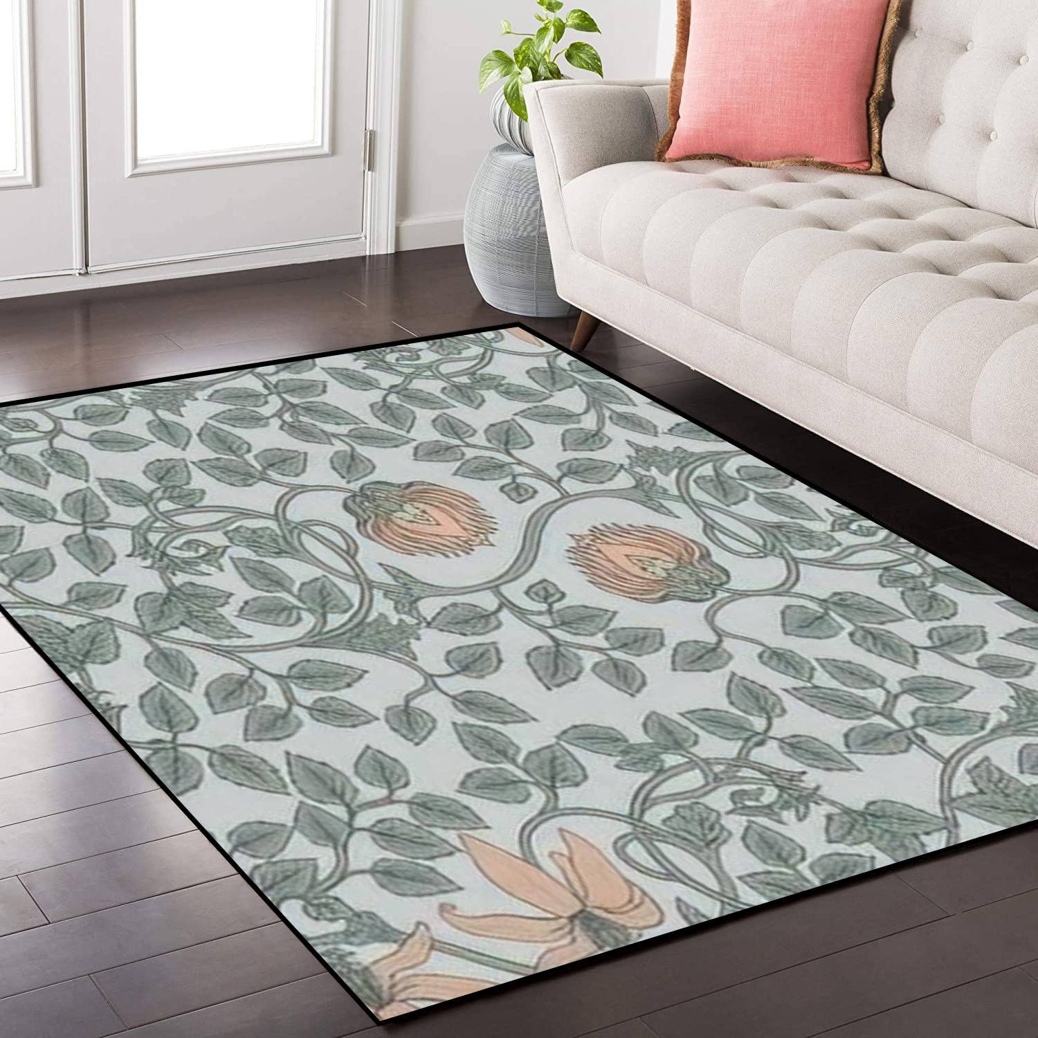 Vintage Floral Area Rug - Non-Slip Soft Carpet for Indoor & Outdoor Use | Seamless Retro Design Home Decor for Living Room, Bedroom, Yoga Studio | Perfect as Wallpaper Accent, Floor Mat, Runner Rug