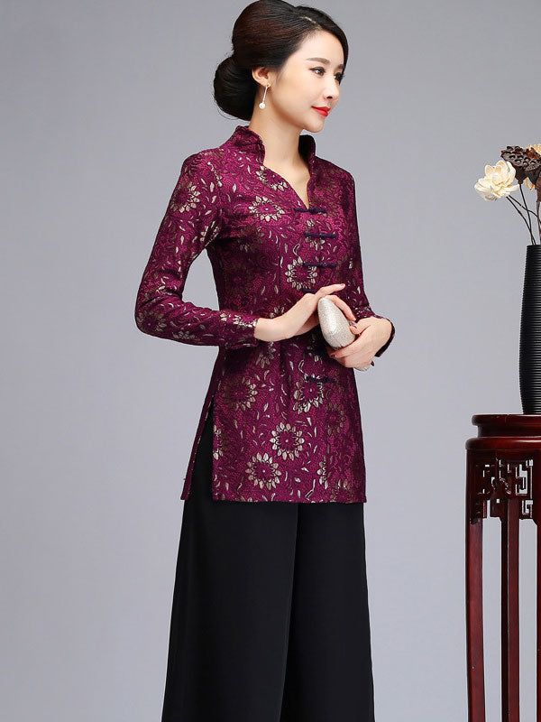 Elegant Red and Purple Lace Cheongsam Women's Jacket Blazer - Vintage Chinese Style Formal Coat for Parties, Weddings & Special Occasions