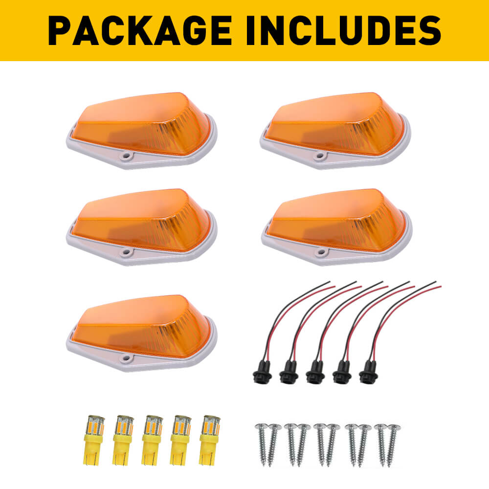 5Pcs Smoked/Yellow LED Cab Lights for 73-97 Ford F150 F250 F350 & Super Duty Trucks - Durable Waterproof Roof Marker Lights for Off-Roading & Night Driving