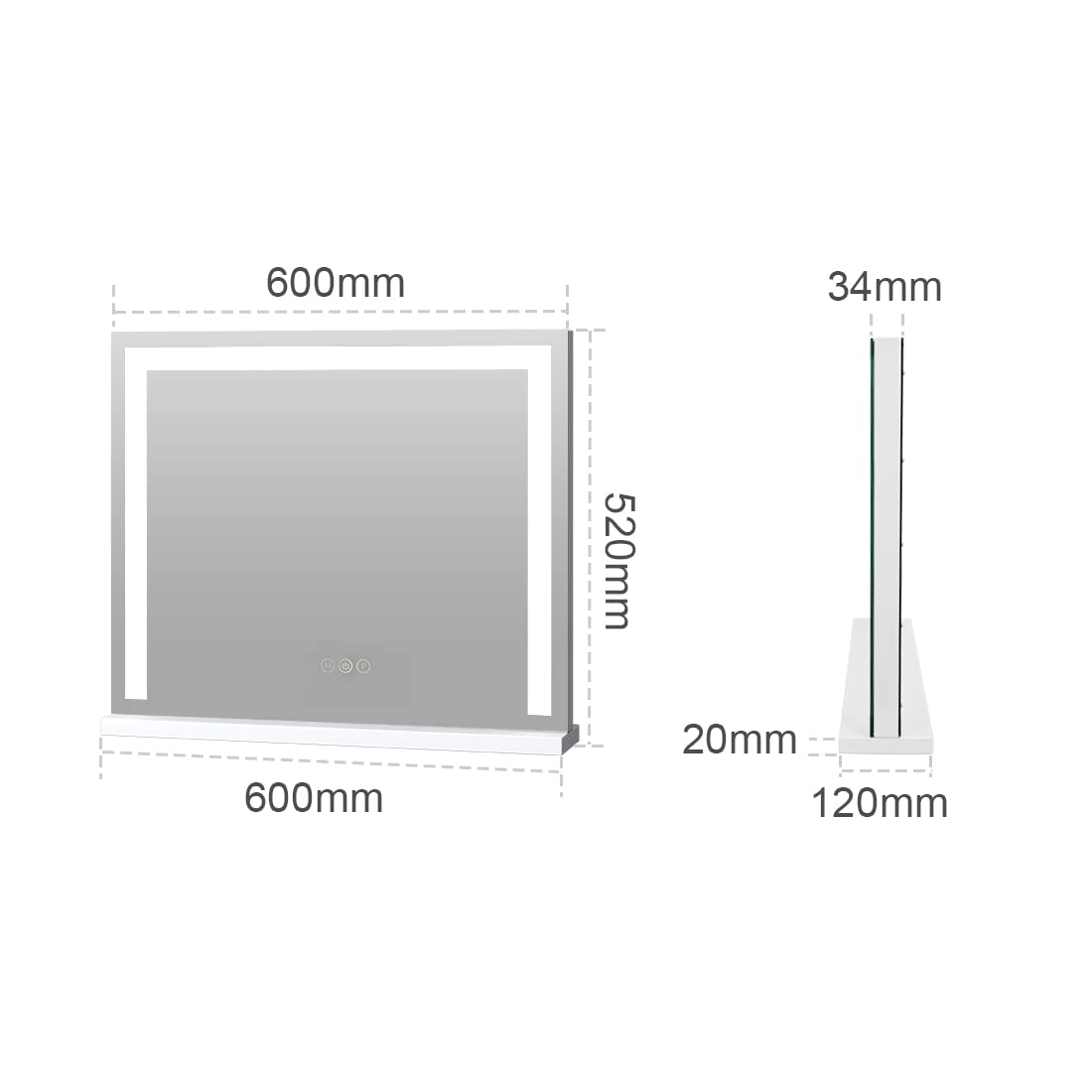 Hollywood Vanity Mirror with LED Lights - 60x52cm Makeup Mirror with 3 Color Lighting, Dimmable Touch Control, White | Perfect for Home Dressing Table, Beauty Salon & Professional Makeup Artists
