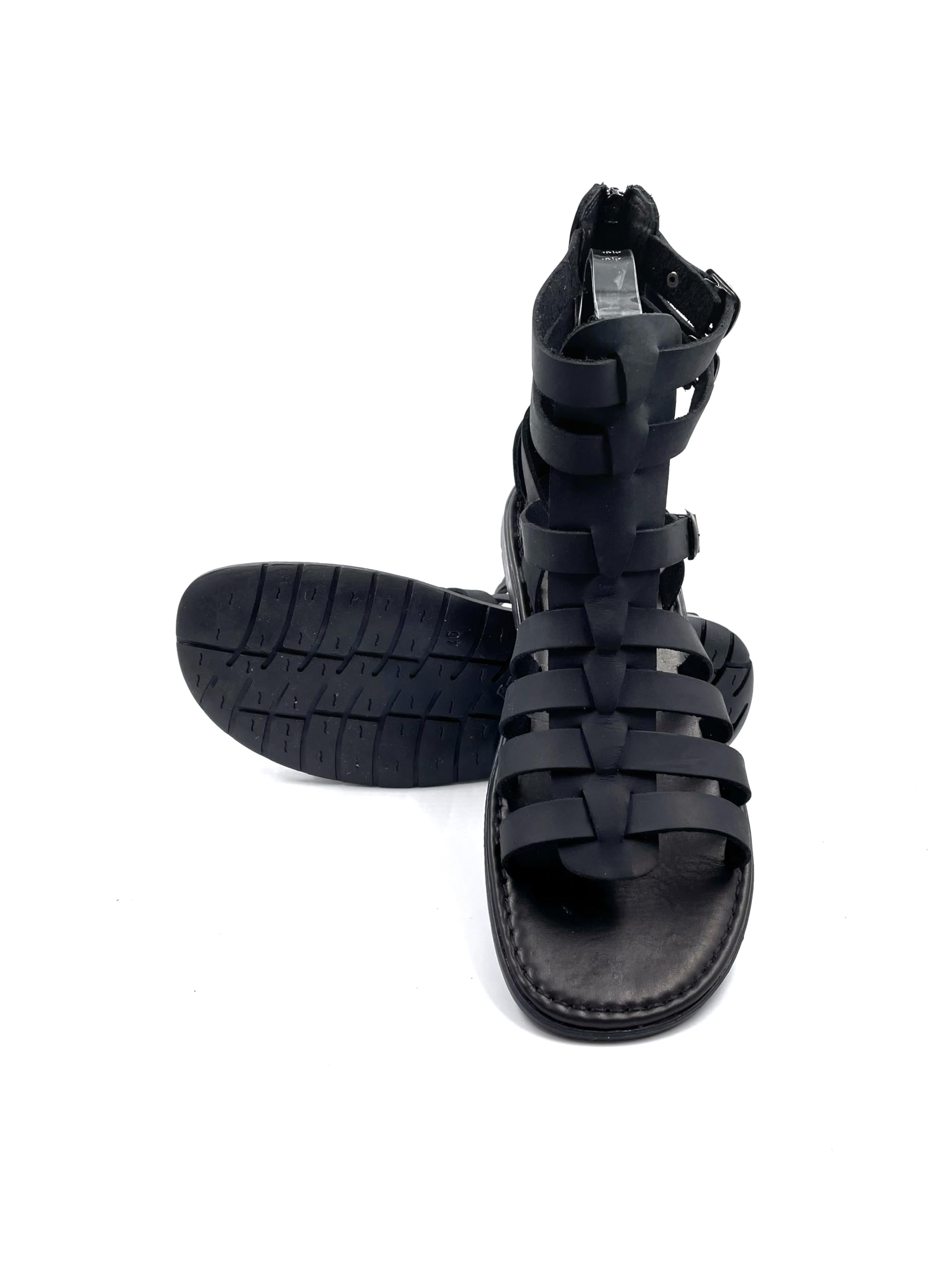 Men's Genuine Leather Black Gladiator Sandals - Authentic Greek Style Warrior Footwear for Summer, Beach & Costume Parties