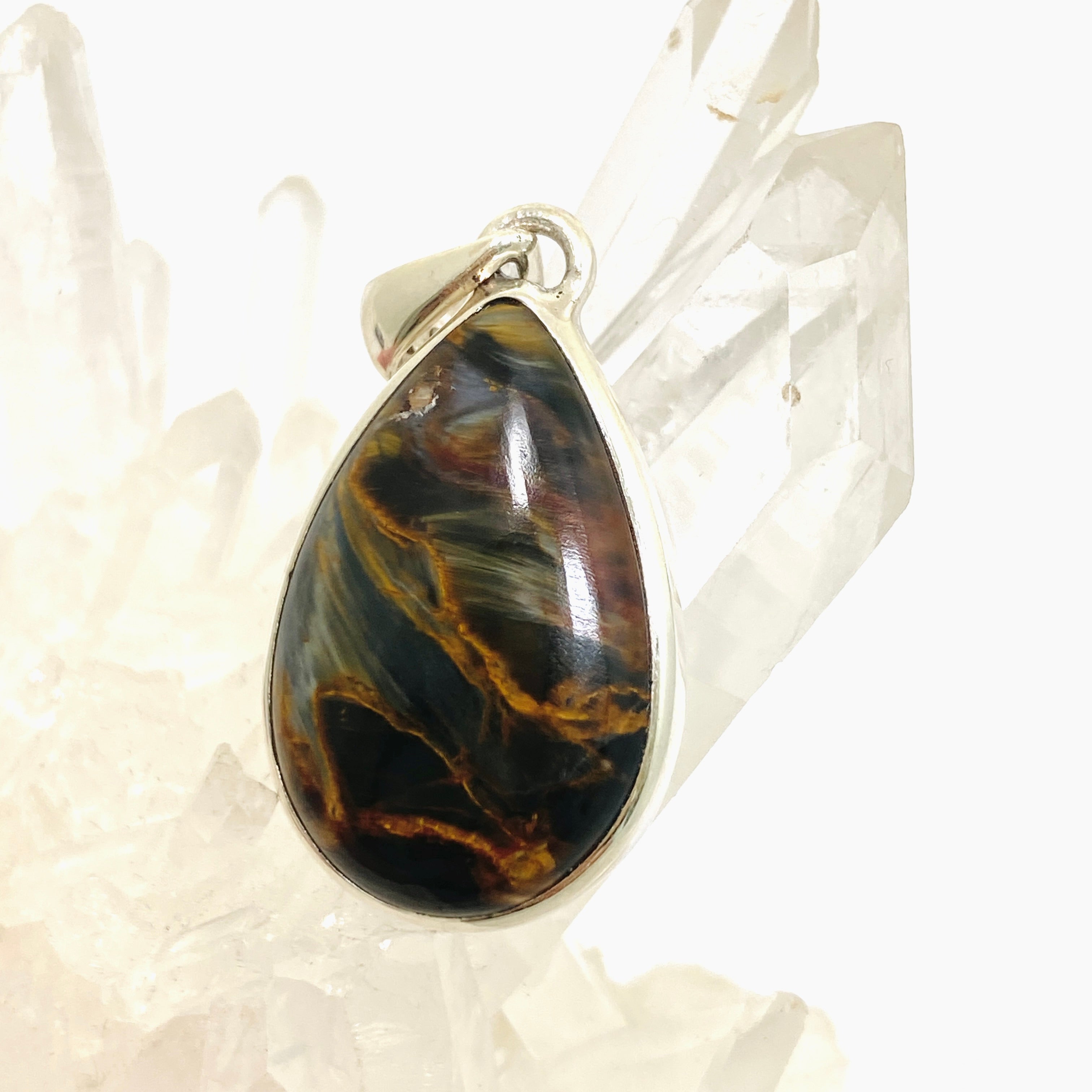 Natural Pietersite Teardrop Cabochon Pendant - Unique Gemstone Jewelry for Women | Handmade Silver Pendant Necklace | Perfect for Boho Fashion, Spiritual Healing & Gift Giving