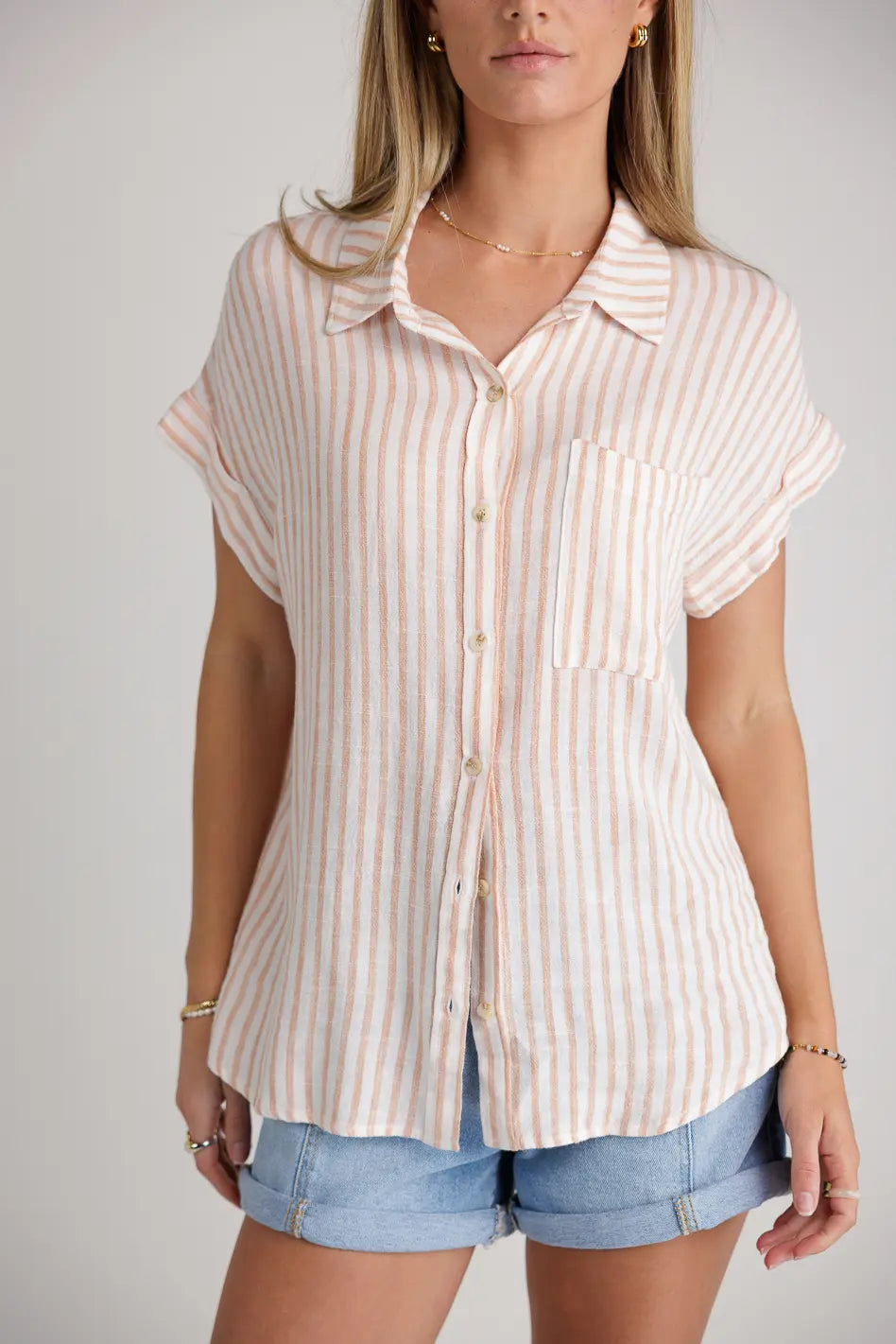 Marie Striped Button Up Shirt for Women - Orange Casual Blouse | Perfect for Work, Office, and Everyday Wear | FINAL SALE