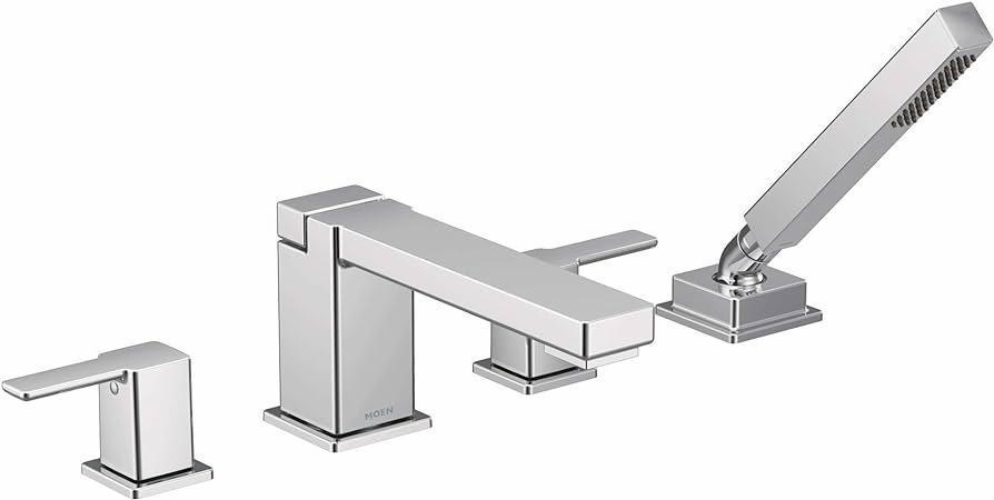 Moen TS914 90 Degree 4-Hole Roman Tub Faucet with Hand Shower Trim in Chrome Finish - Perfect for Bathroom Renovation & Luxury Spa Experience