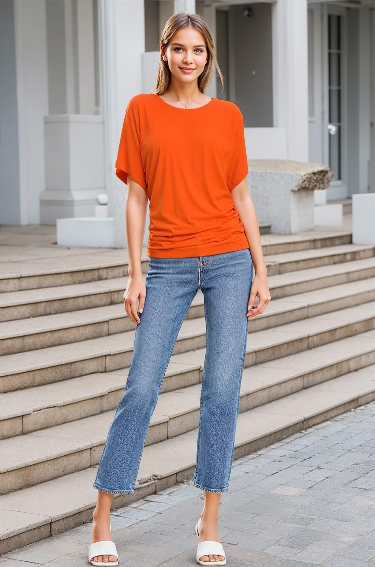 Hybrid & Company Women's Super Comfy Boat Neck Dolman Top Shirt - Soft Casual Blouse for Everyday Wear, Work & Weekend Outfits