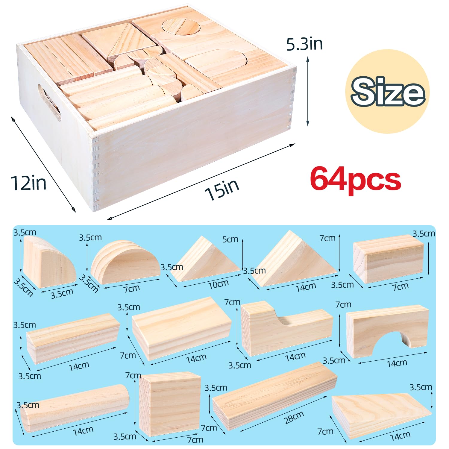 Large Wooden Building Blocks Set - Educational Preschool Learning Toys with Storage Box, STEM Stacking Toys for Toddlers Ages 3+ | Perfect for Classroom, Birthday Gifts & Creative Play