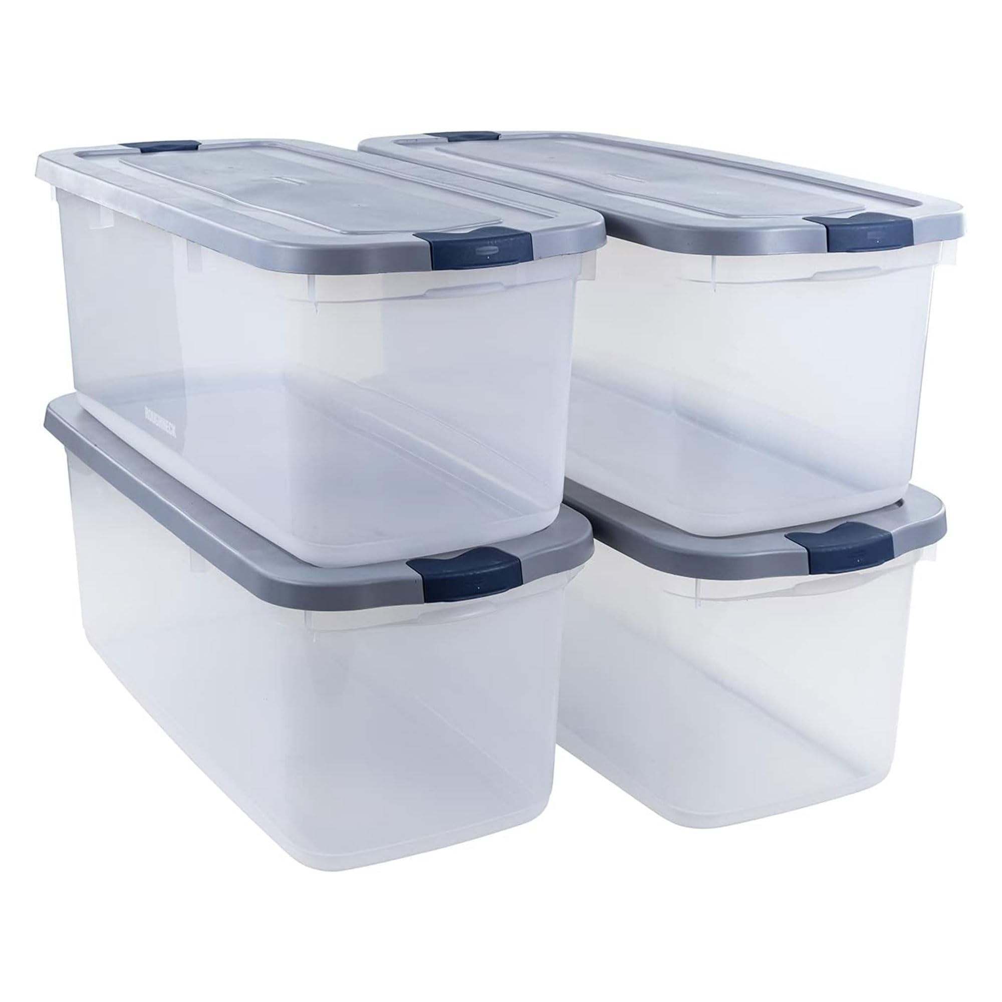 Rubbermaid 1785786 Clear 95-Quart Roughneck Storage Tote Boxes, 4-Pack - Durable Plastic Bins for Home Organization, Garage Storage & Moving Supplies