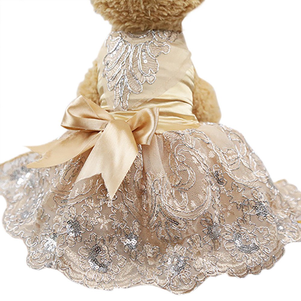 Sequins Lace Embroidered Dog Dress - Princess Wedding Gown & Summer Shirts for Small Female Dogs - Perfect for Weddings, Parties & Special Occasions