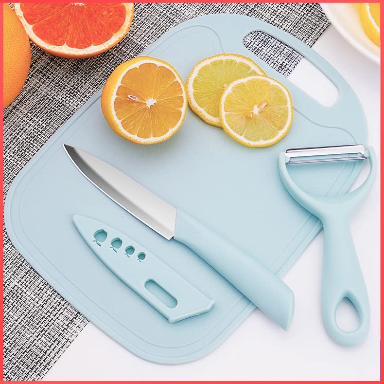 Wolpin 3-Piece BPA-Free Plastic Cutting Board Set for Kitchen - Large Chopping Boards for Vegetables, Fruits & Cheese with Knife & Peeler - Eco-Friendly, Anti-Microbial (25x18cm) - Perfect for Meal Prep, Cooking & Entertaining