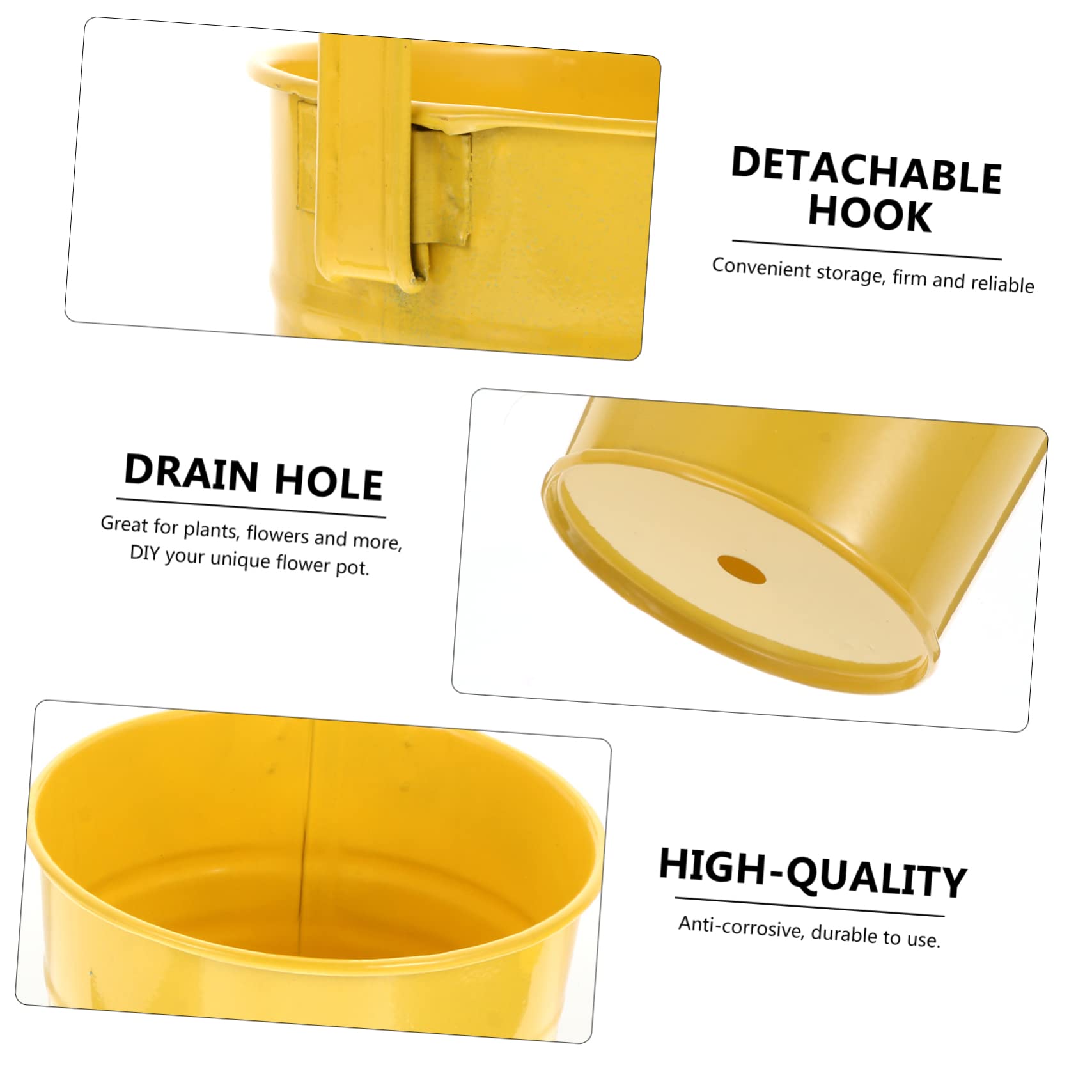 GANAZONO 6PCS Metal Hanging Flower Pots with Detachable Hook - Wall Mounted Planters for Balcony, Garden & Home Decor - Iron Vase Indoor/Outdoor Hanging Planters (Yellow) - Perfect for Small Spaces, Vertical Gardens & Decorative Wall Displays