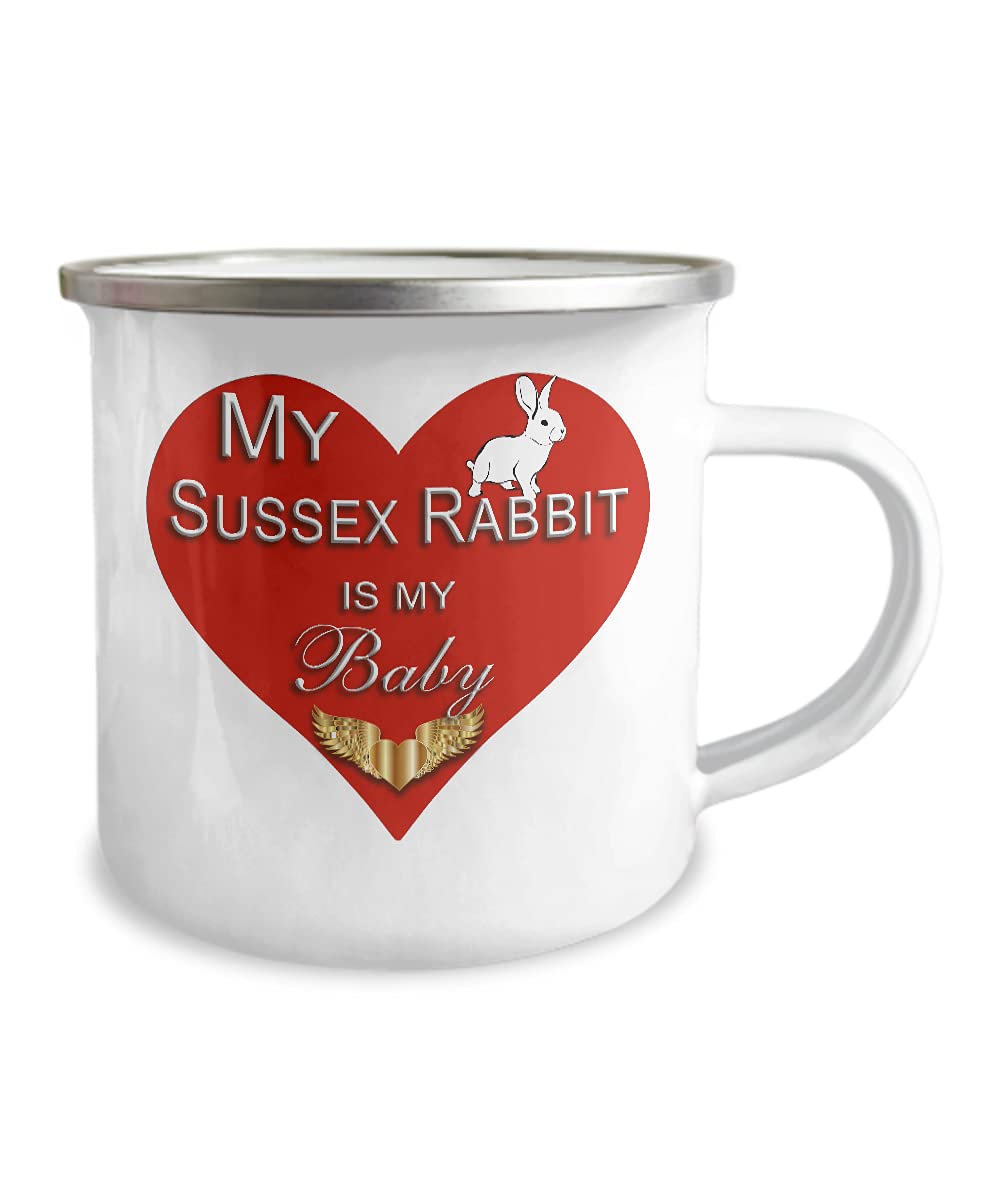 Sussex Bunny Rabbit Accessories for Pet Owners - My Rabbit Is My Baby Gold Heart 12oz Enameled Stainless Steel Coffee Tea Hot Chocolate Mug - Perfect Gift for Rabbit Lovers, Mom & Dad - Great for Home, Office or Garden Use