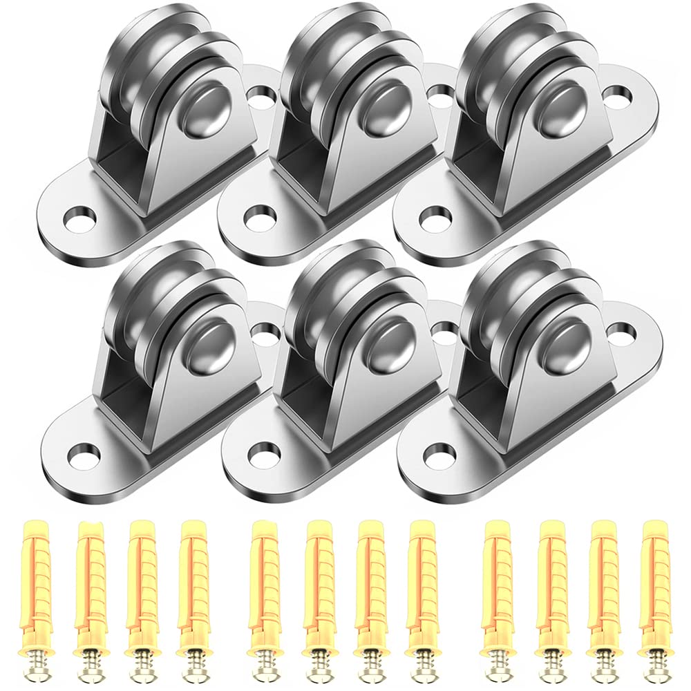 304 Stainless Steel Silent Pulley Block - Single Super Quiet Detachable Duplex Bearing for Cord Material Handling, DIY Kits & Home Moving (6 Pack) - Perfect for Garage Storage, Window Blinds & Heavy Duty Rope Systems