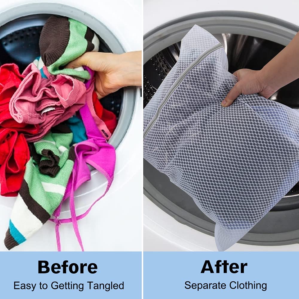 Vivifying Large Mesh Laundry Bags 2-Pack - Honeycomb Washing Machine Bags for Delicates, Sweaters, Coats, Stuffed Toys & Blankets (White) - Perfect for Travel, Gym & Baby Clothes Protection